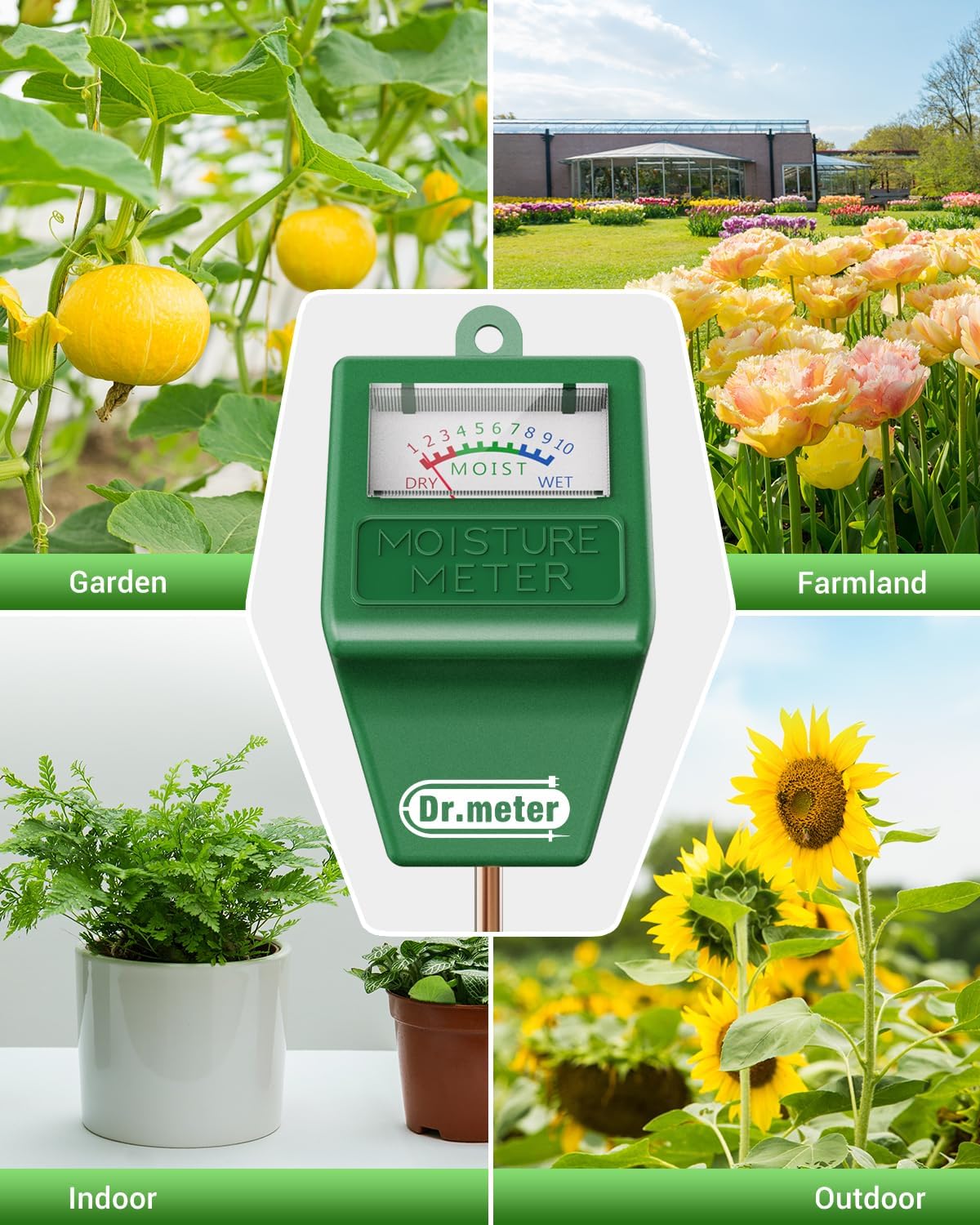 Medidor de humedad del suelo, paquete de 2 probadores de suelo de sonda larga higrómetro para plantas de interior, medidor de agua para plantas de