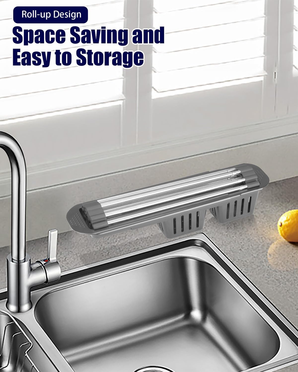 Escurridor de platos enrollable, escurridor de platos extensible sobre el fregadero, estante de cocina de acero inoxidable con soporte para