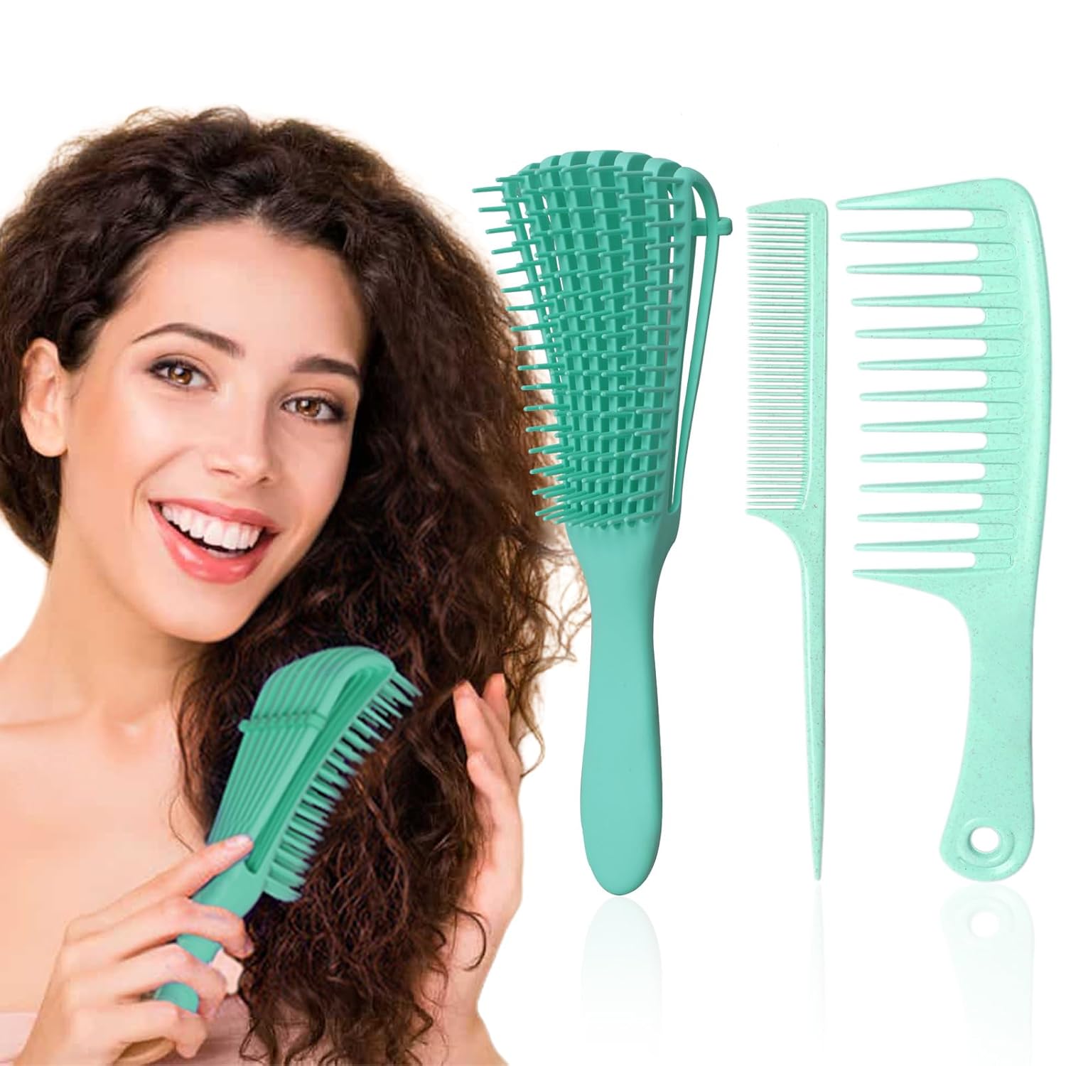 Mscoco Cepillo desenredante para cabello húmedo o seco, cepillo desenredante para cabello rizado, cepillo desenredante con peine de dientes anchos,