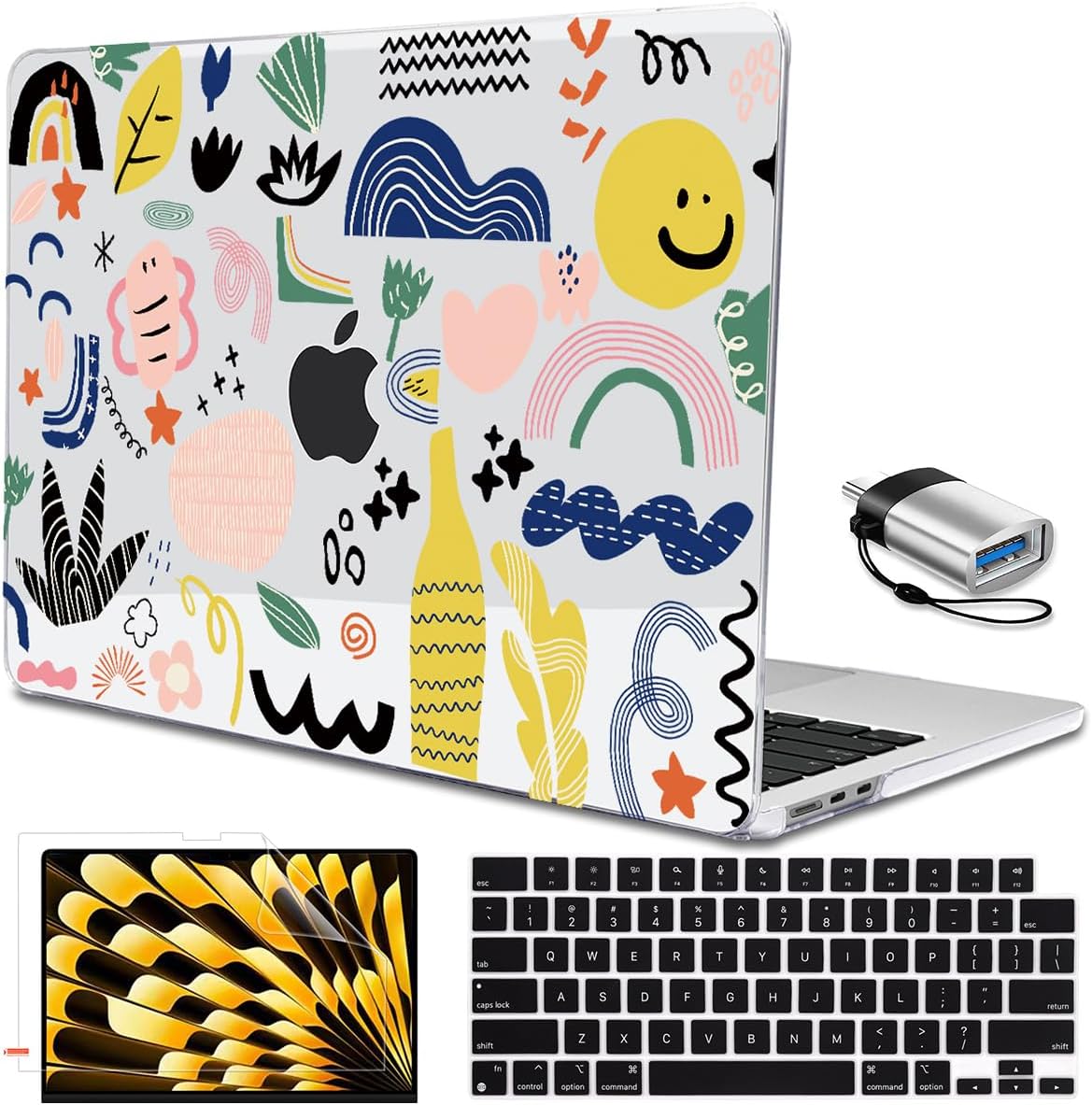 Funda para MacBook Air 2024 de 15 pulgadas M3 A3114 M2 A2941, funda rígida de plástico con patrón de teclado para MacBook Air 15.3 2024 con pantalla