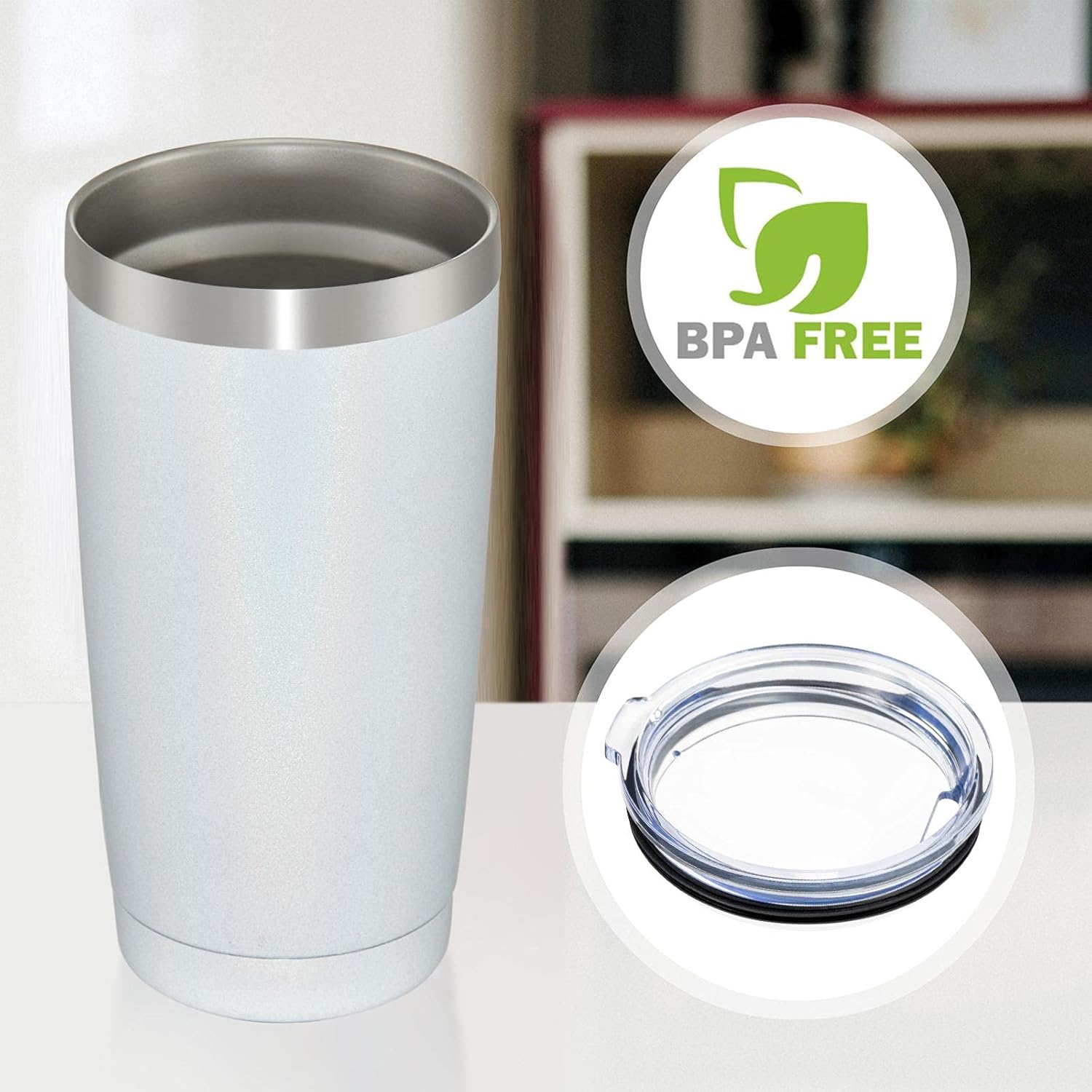 Meway – Vaso de 20 onzas de doble pared con aislamiento al vacío, con purpurina, de acero inoxidable con tapa y pajilla, taza de café con pintura