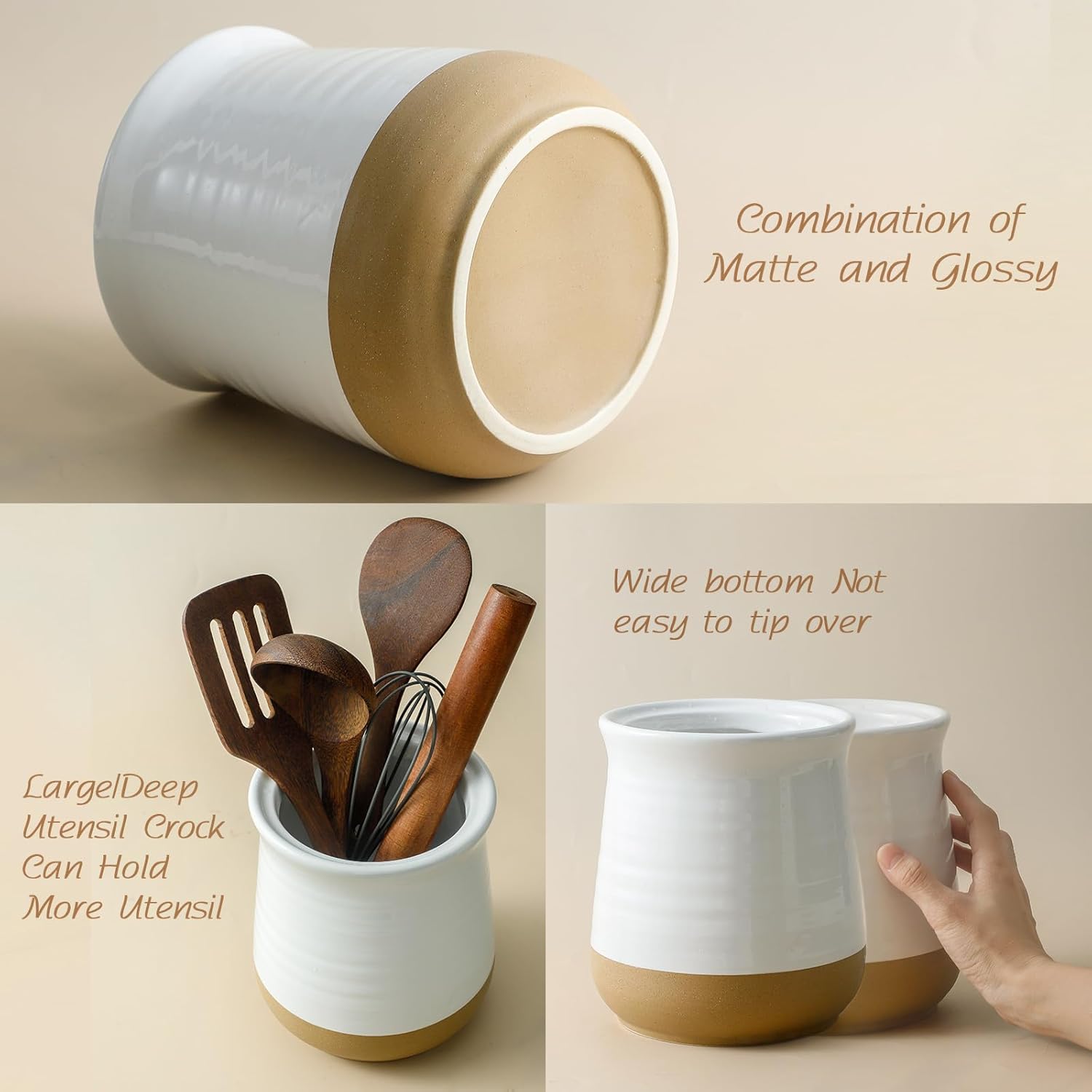 Hasense Soporte grande para utensilios de cocina, soporte para utensilios de cocina blanco para encimera de cocina, organizador de utensilios de