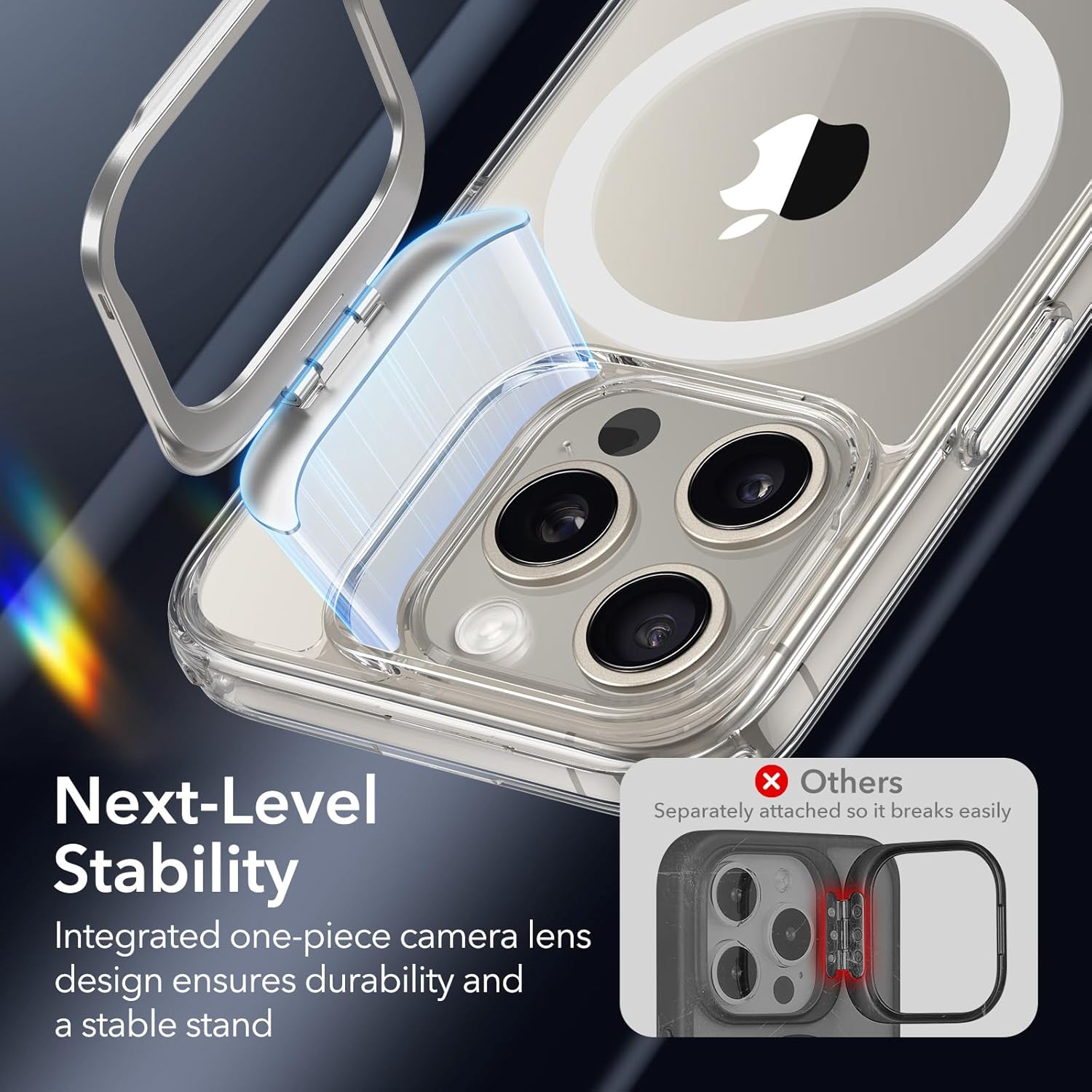 ESR Funda para iPhone 15 Pro, compatible con MagSafe, funda protectora de grado militar, funda de teléfono con soporte integrado, cubierta trasera