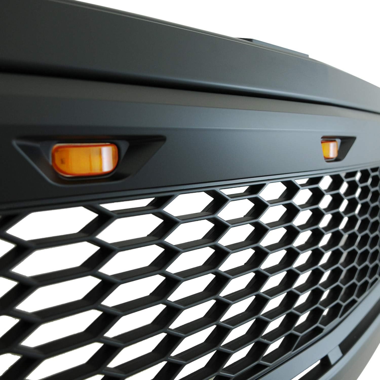 EAG Parrilla LED superior de ABS de repuesto con luces LED ámbar, color negro mate para Silverado 1500 07-13