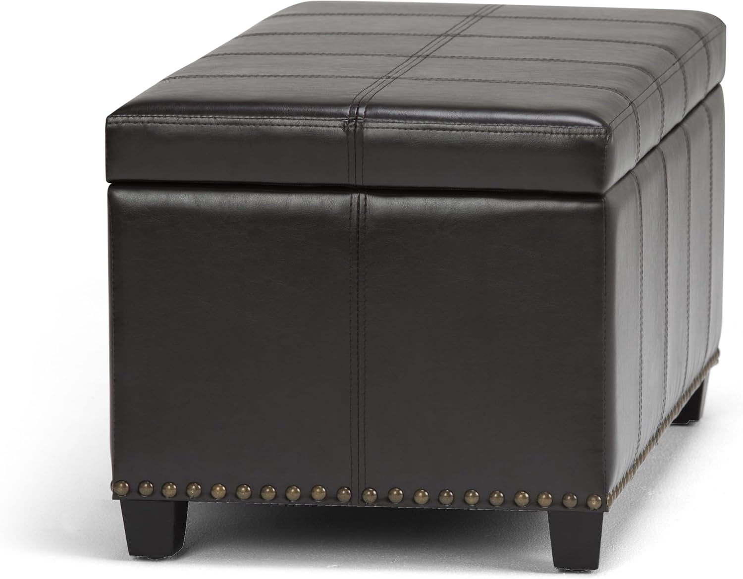 SIMPLIHOME Amelia – Banco otomano rectangular de transición de 33 pulgadas de ancho en curtidores, piel sintética vegana marrón, para sala de estar,
