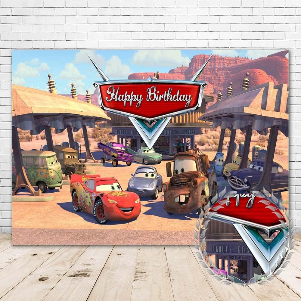 Telón de fondo de vinilo para el primer cumpleaños del auto McQueen para niños, cartel de vinilo para decoración de fiestas infantiles (5 x 3 pies)