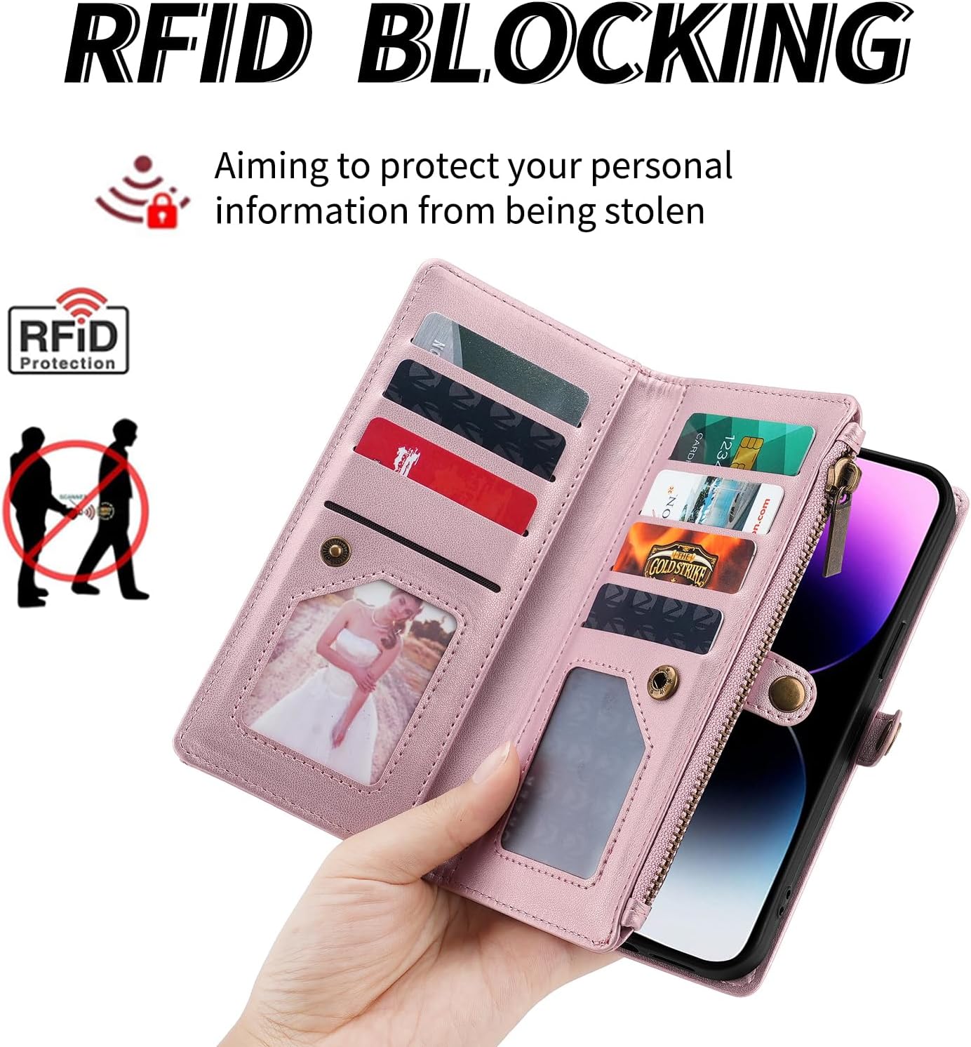 Funda para iPhone 15, iPhone 15 para mujeres y hombres, funda de piel sintética con tapa para tarjeta de crédito RFID, correa cruzada carcasa