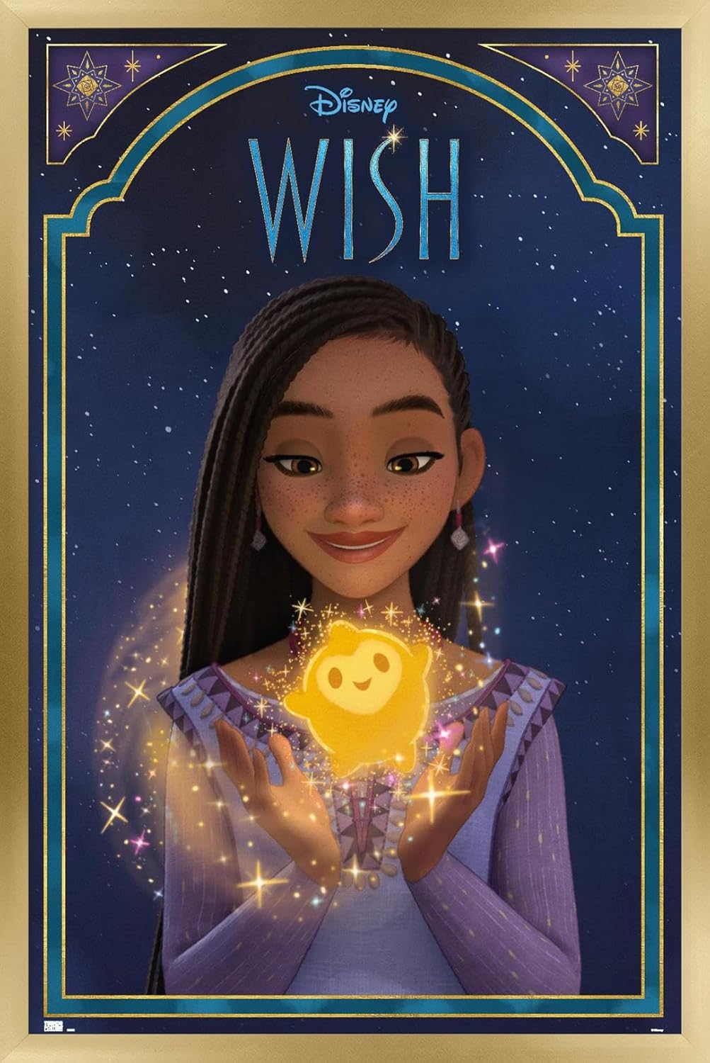 Trends International Disney Wish – Póster de pared de Asha & Star, 22.37 x 34.00 pulgadas, versión enmarcada en oro