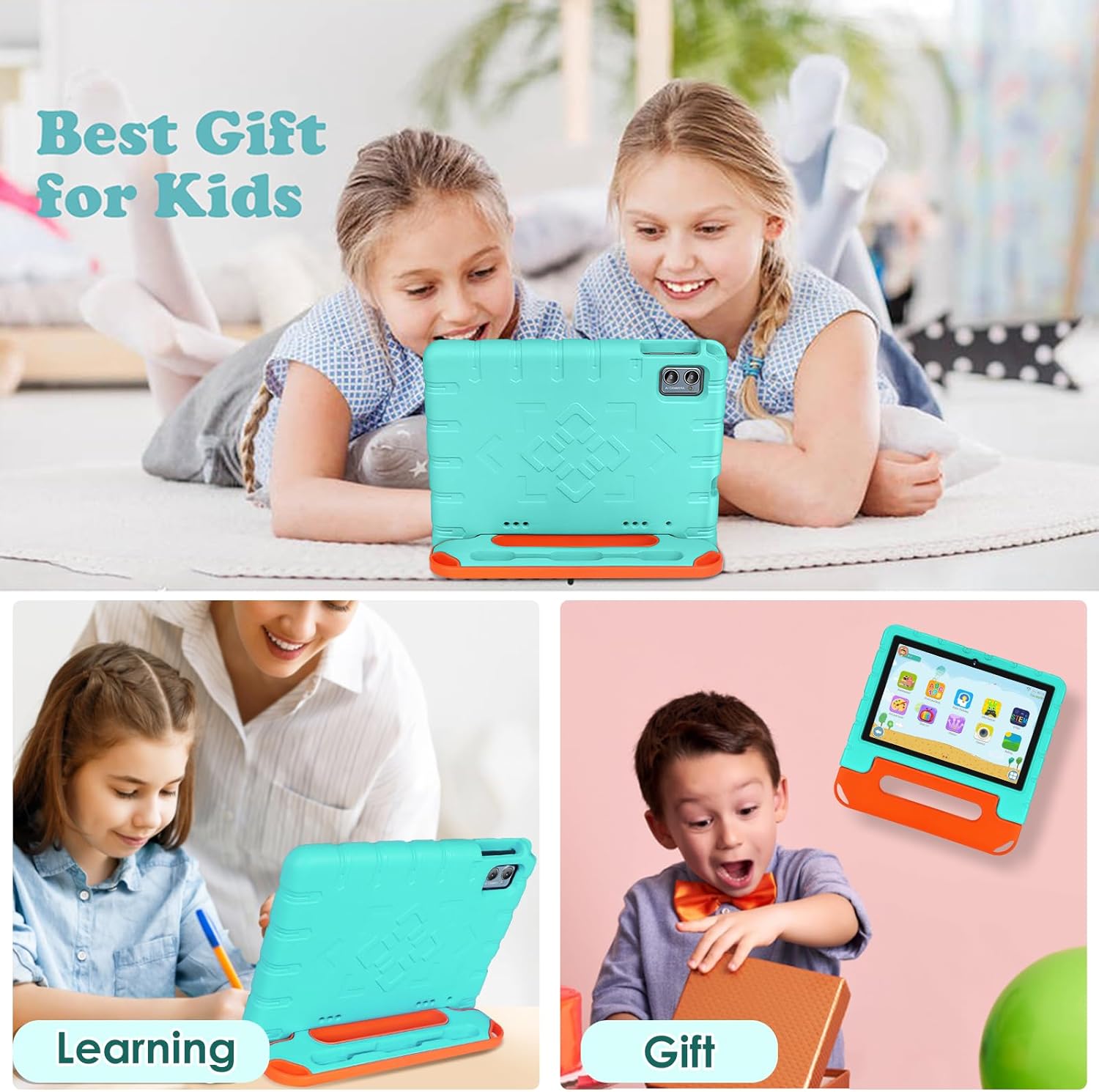 Tableta para niños Android 13 de 10 pulgadas para niños con funda a prueba de golpes, 12 GB+128 GB, octa-Core, pantalla táctil HD 1280 X 800,