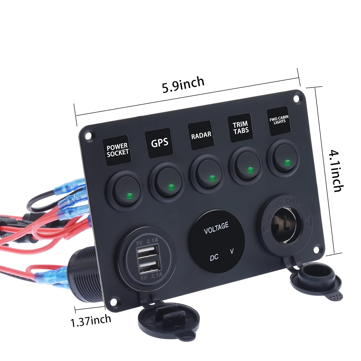 KAOLALI Panel de interruptores de palanca de 5 bandas, panel de interruptores marinos automotrices, panel de interruptores impermeable de 12 V para