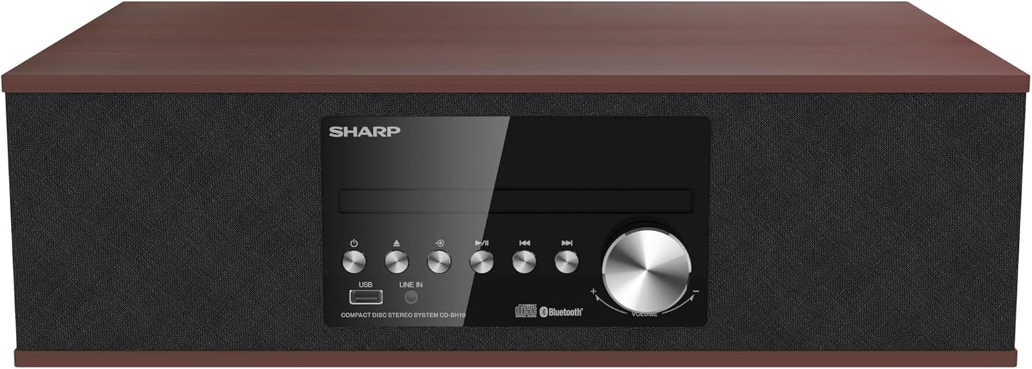 Sharp CD-BH10 – Sistema de altavoces de madera, reproductor de CD y reproductor de CD, estilo vintage, aspecto retro, micro componente, inalámbrico,
