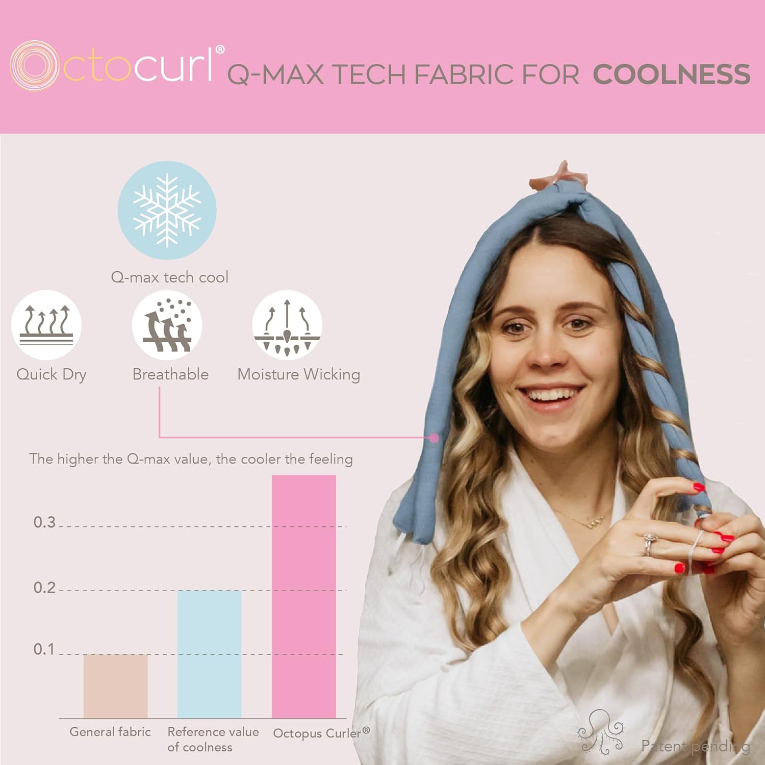 No Headband Satin Octocurl – Rizador de pelo sin calor – Suave para rizos nocturnos – Rodillos de pelo sin calor (pelo corto – QMax – Algo azul)