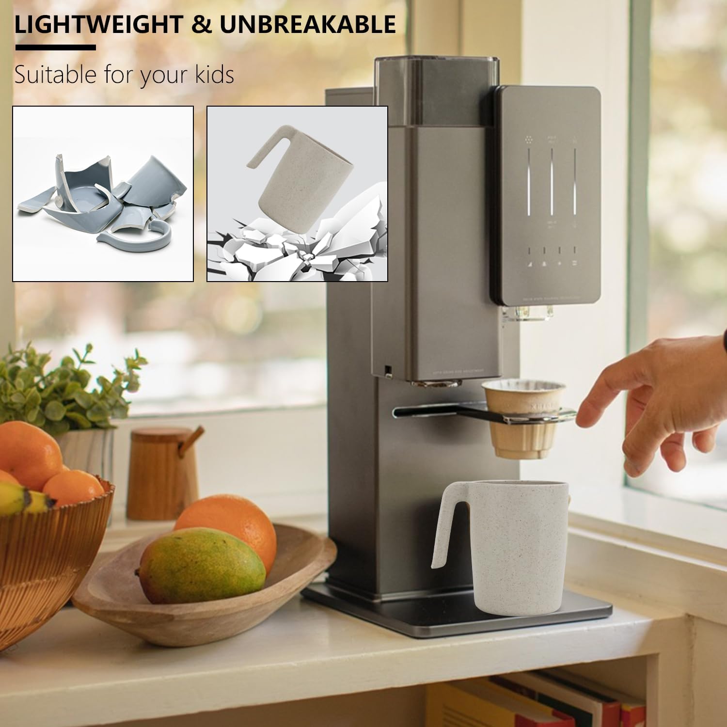 PYRMONT Juego de 6 tazas de paja de trigo, tazas de café de plástico reutilizables, tazas de té con asas, juego de tazas de 16 onzas para café,