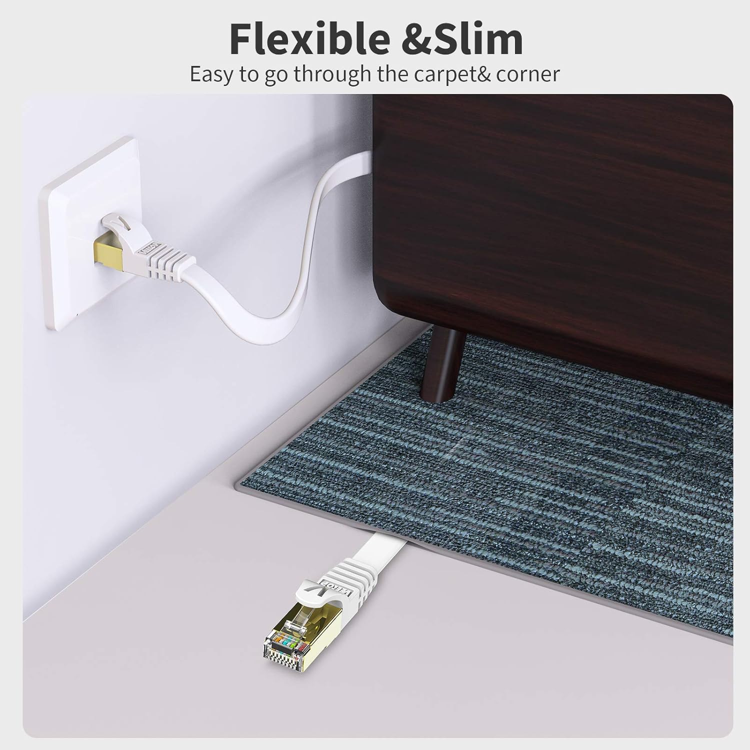 Veetop Cable Ethernet Cat7, cable Ethernet plano de 3.2 pies para exteriores e interiores, cable de Internet Cat 7 de alta velocidad de 10 Gbps, 750