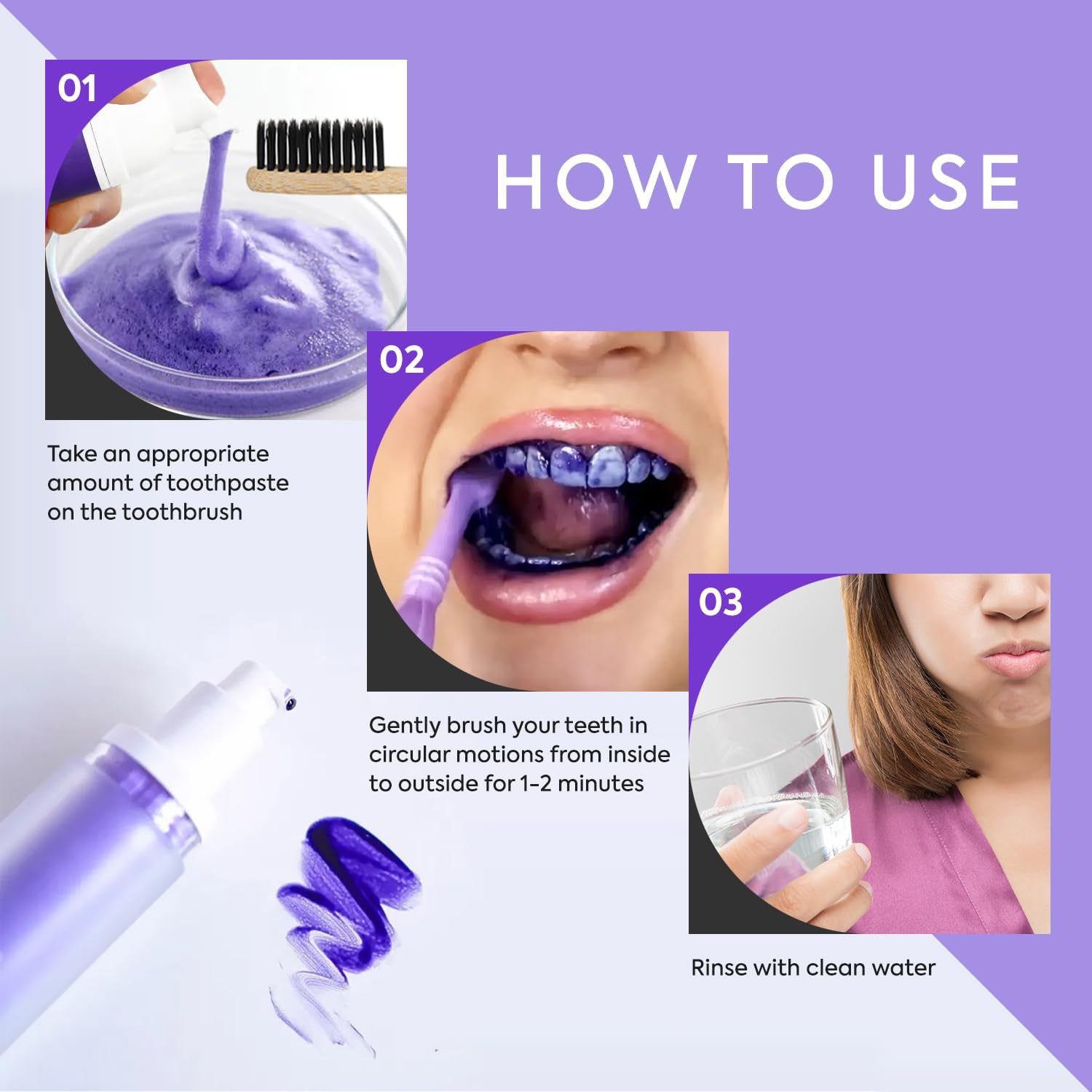Pasta de dientes morada, pasta de dientes púrpura para blanquear los dientes, pasta de dientes púrpura que blanquea los dientes