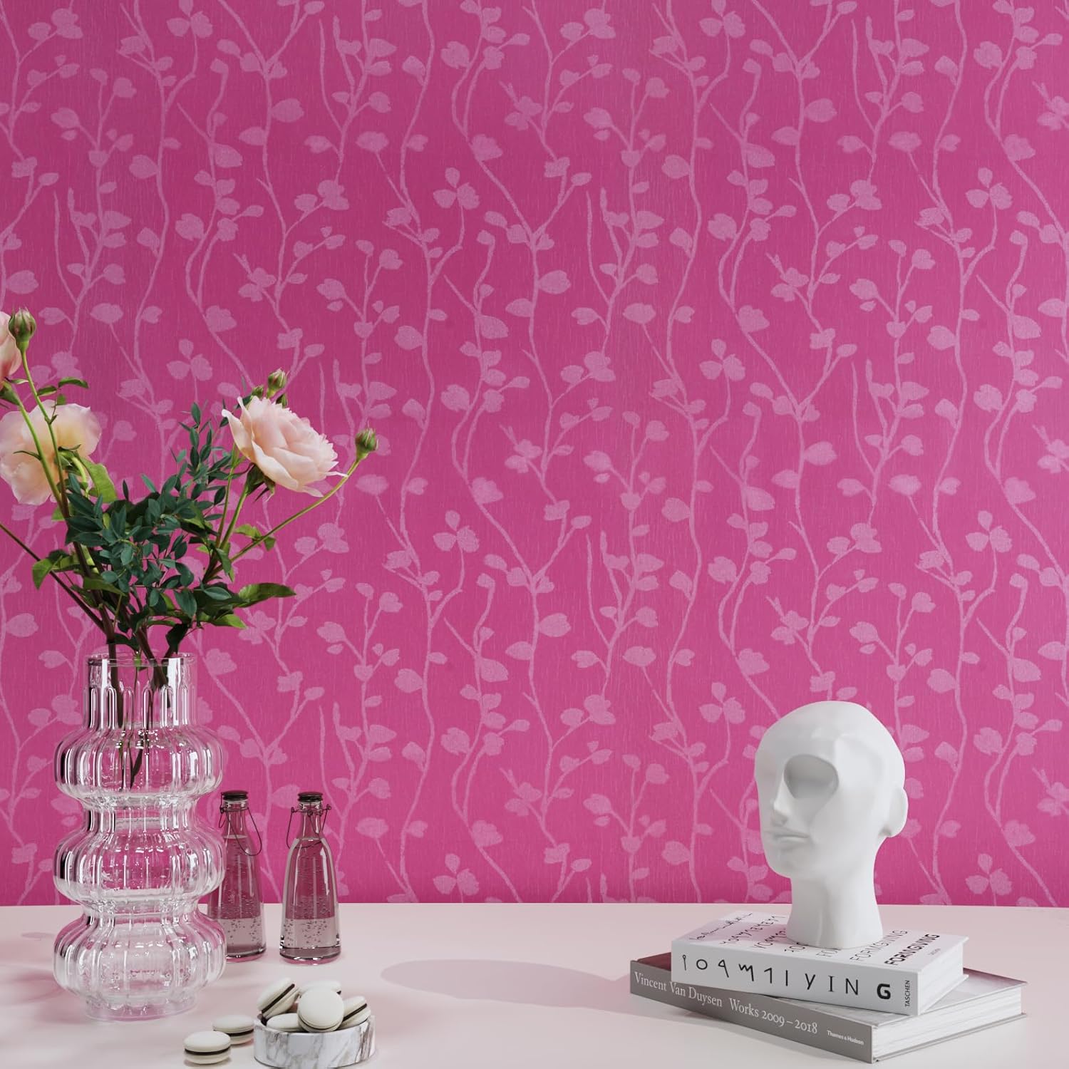 CRE8TIVE Papel tapiz de color rosa para pegar y despegar, papel adhesivo rosa sedoso para gabinetes, impermeable, autoadhesivo, extraíble, papel
