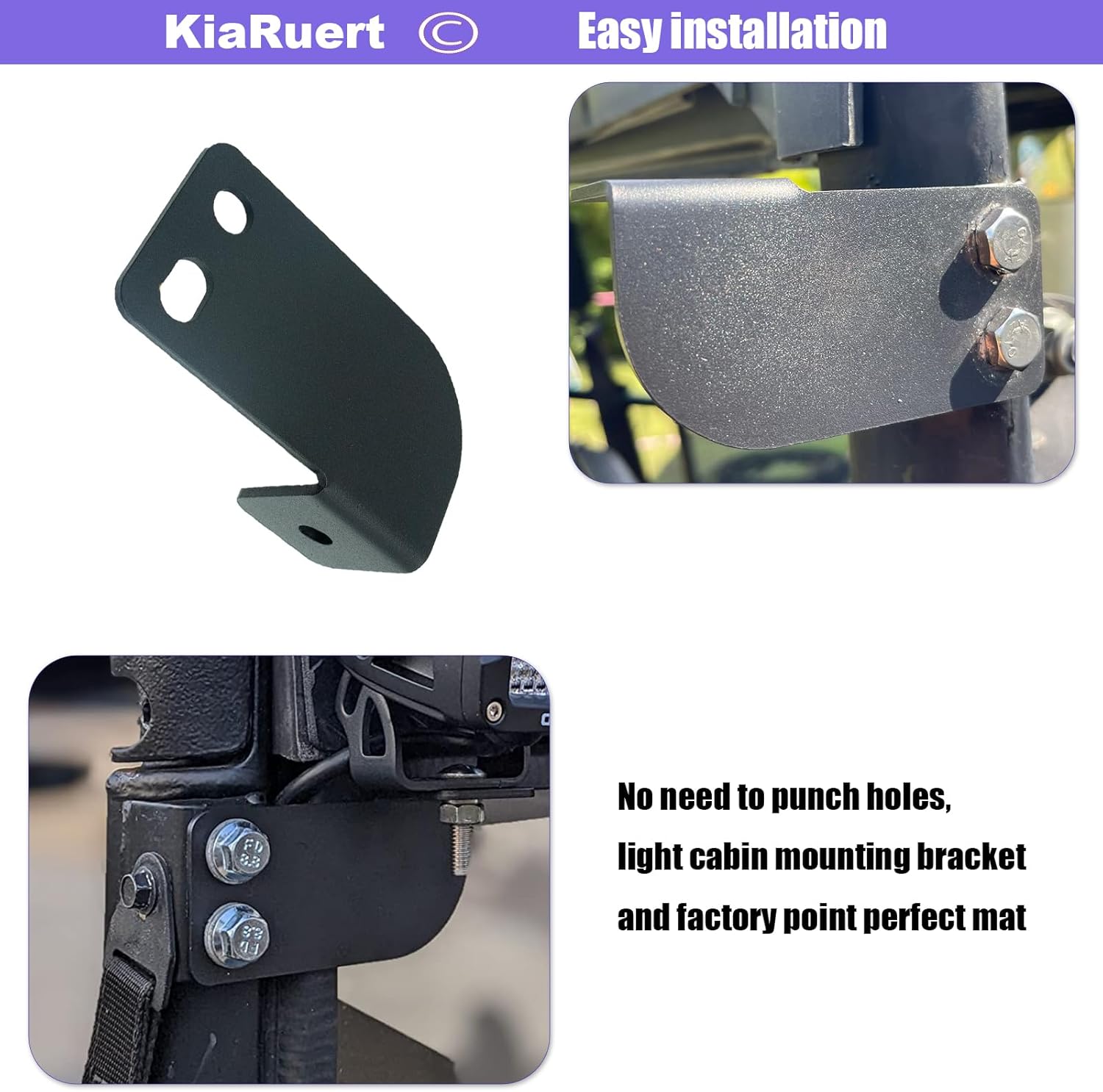 Kit de soporte LED de barra de techo trasero UTV compatible con Polaris Ranger 2013-2021 de tamaño completo (soportes de montaje)