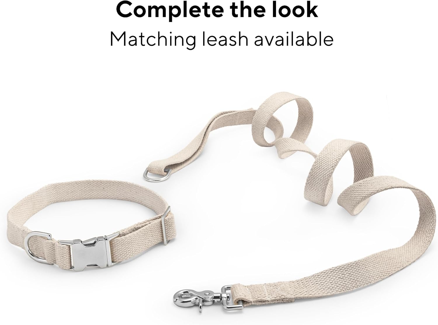 Frezco Collar de perro minimalista ultra duradero, 100% algodón natural y hebilla totalmente metálica, fuerte 300 libras, perfecto para perros