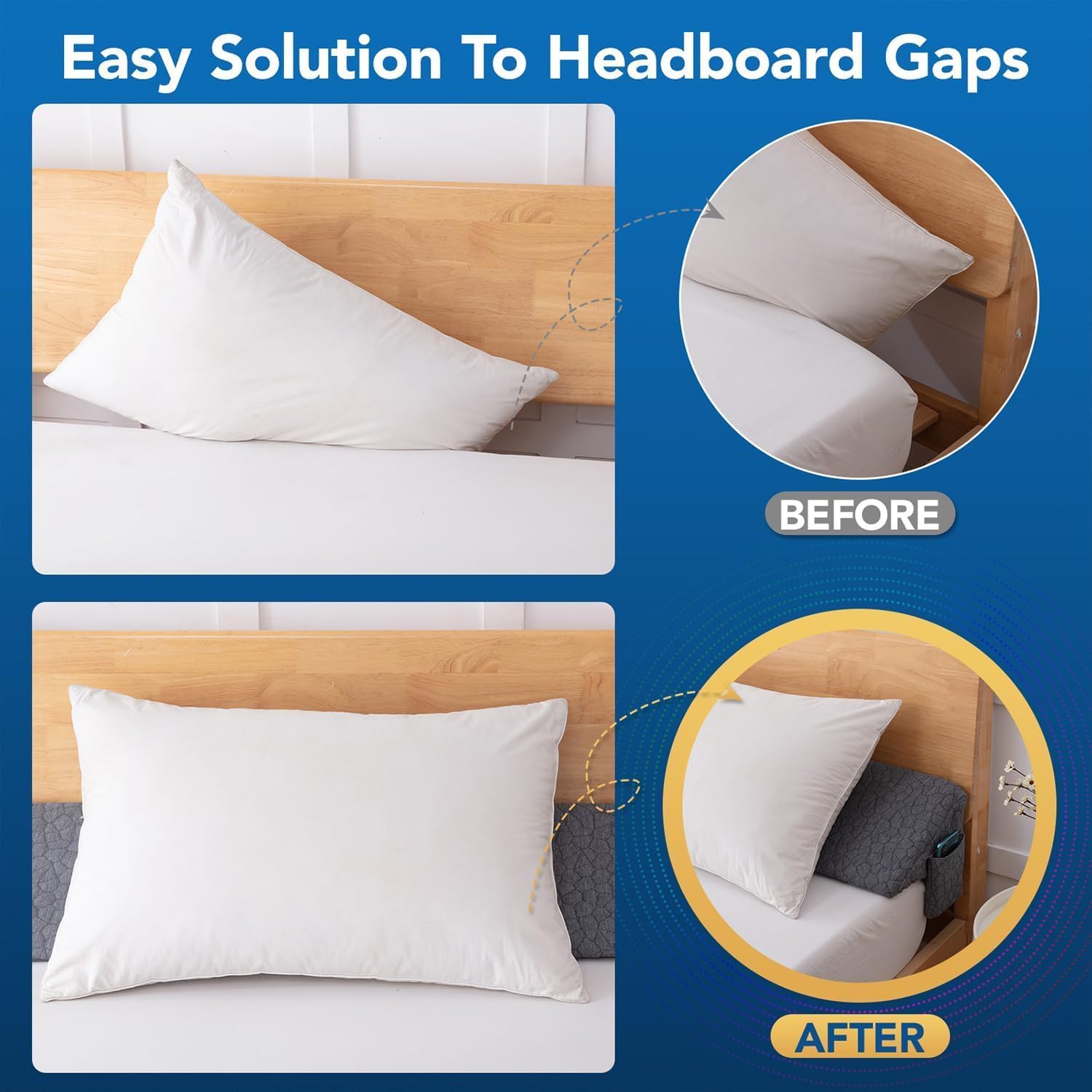 Teemour Almohada de cuña de tamaño individual (39 x 10 x 6 pulgadas), almohada de cuña triangular, almohada larga, relleno de huecos de cama (0-7