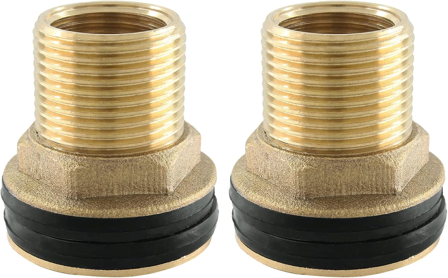 2 piezas de accesorios de mamparo de latón, conector de tanque de agua macho de 12 pulgada hembra de 34 pulgadas con 2 anillos de goma para barriles