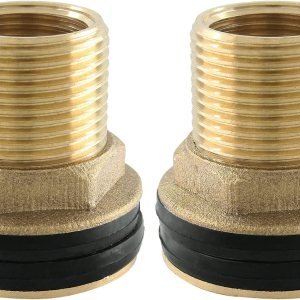 2 piezas de accesorios de mamparo de latón, conector de tanque de agua macho de 12 pulgada hembra de 34 pulgadas con 2 anillos de goma para barriles 2 piezas de accesorios de mamparo de latón, conector de tanque de agua macho de 12 pulgada hembra de 34 pulgadas con 2 anillos de goma para barriles