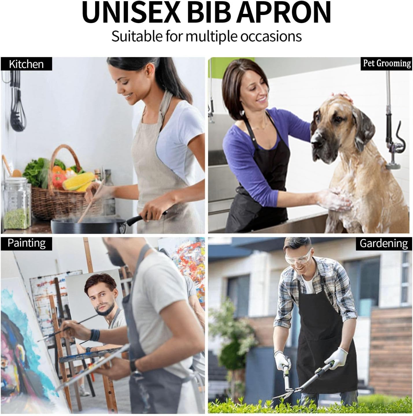 Delantal de aseo, delantal de cocina, delantal de cocina para hombres y mujeres, delantal de jardinería ajustable impermeable con 2 bolsillos