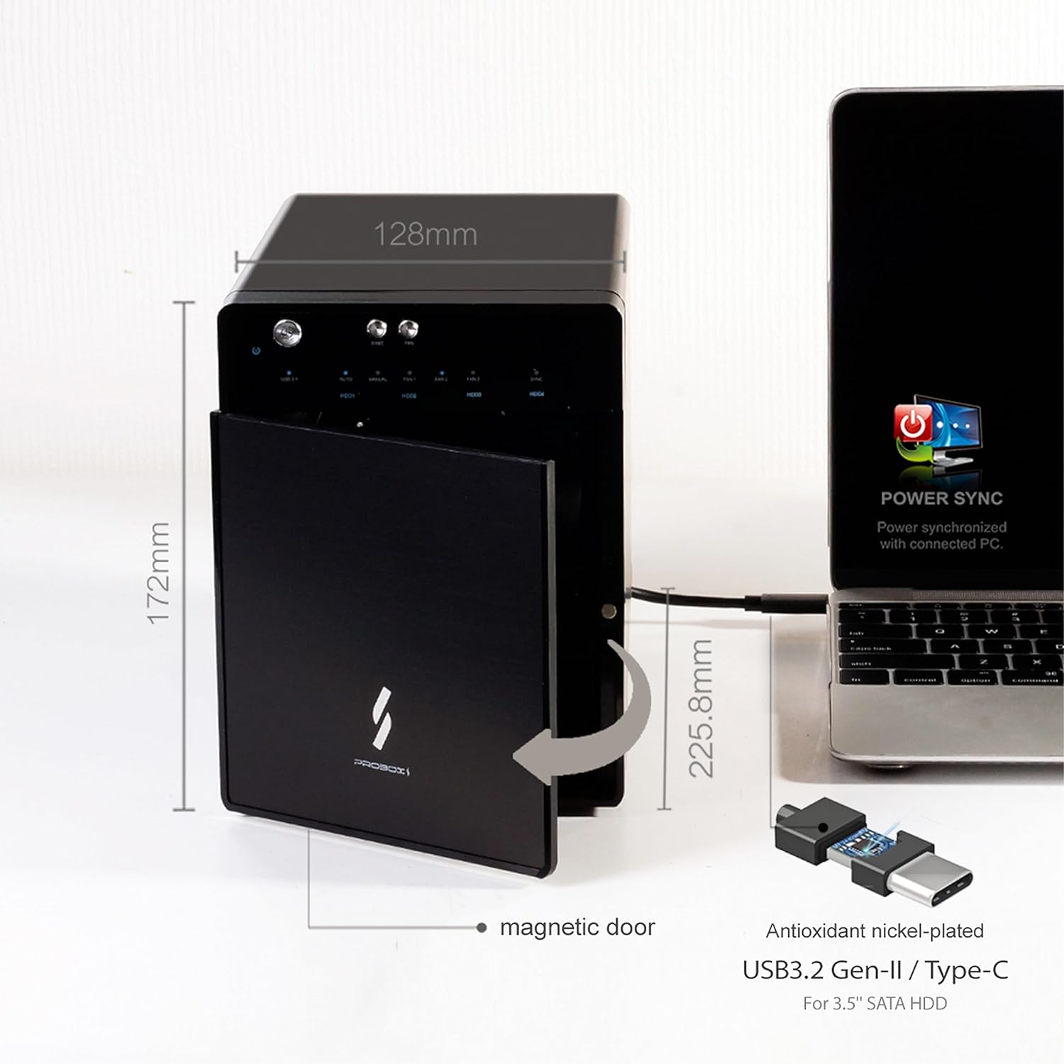 Armario para disco duro Mediasonic USB 3.1 4 Bay 3.5″ SATA – USB 3.1 Gen 2 10Gbps Tipo CUSB-C (HF7-SU31C)