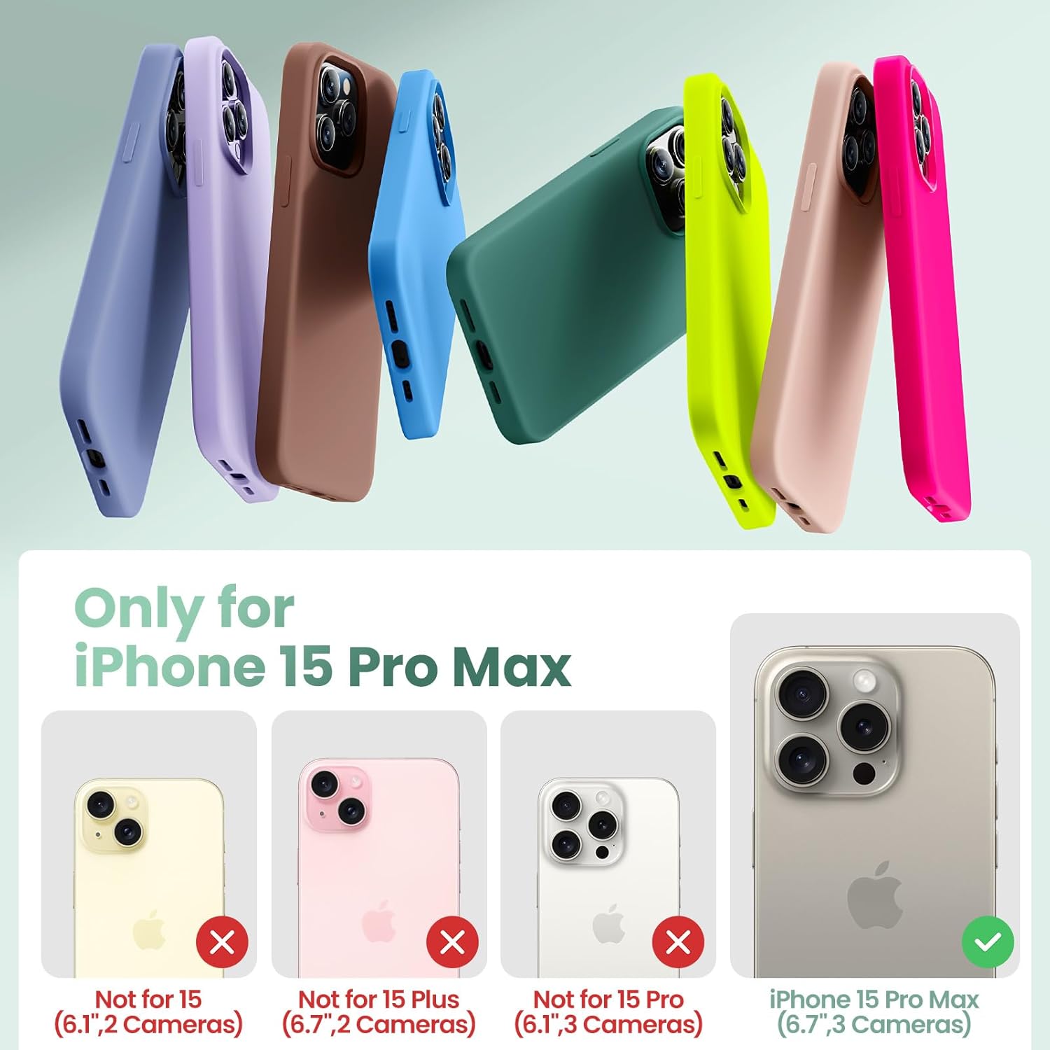 Cordking Funda diseñada para iPhone 15 Pro Max, funda de silicona ultra delgada a prueba de golpes para iPhone 15 ProMax con forro de microfibra