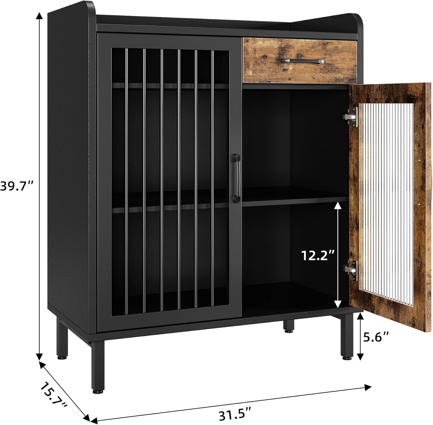 Aparador de buffet moderno, armario de almacenamiento de cocina con estantes y puertas de vidrio, gabinete de buffet de metal con cajones, barra de