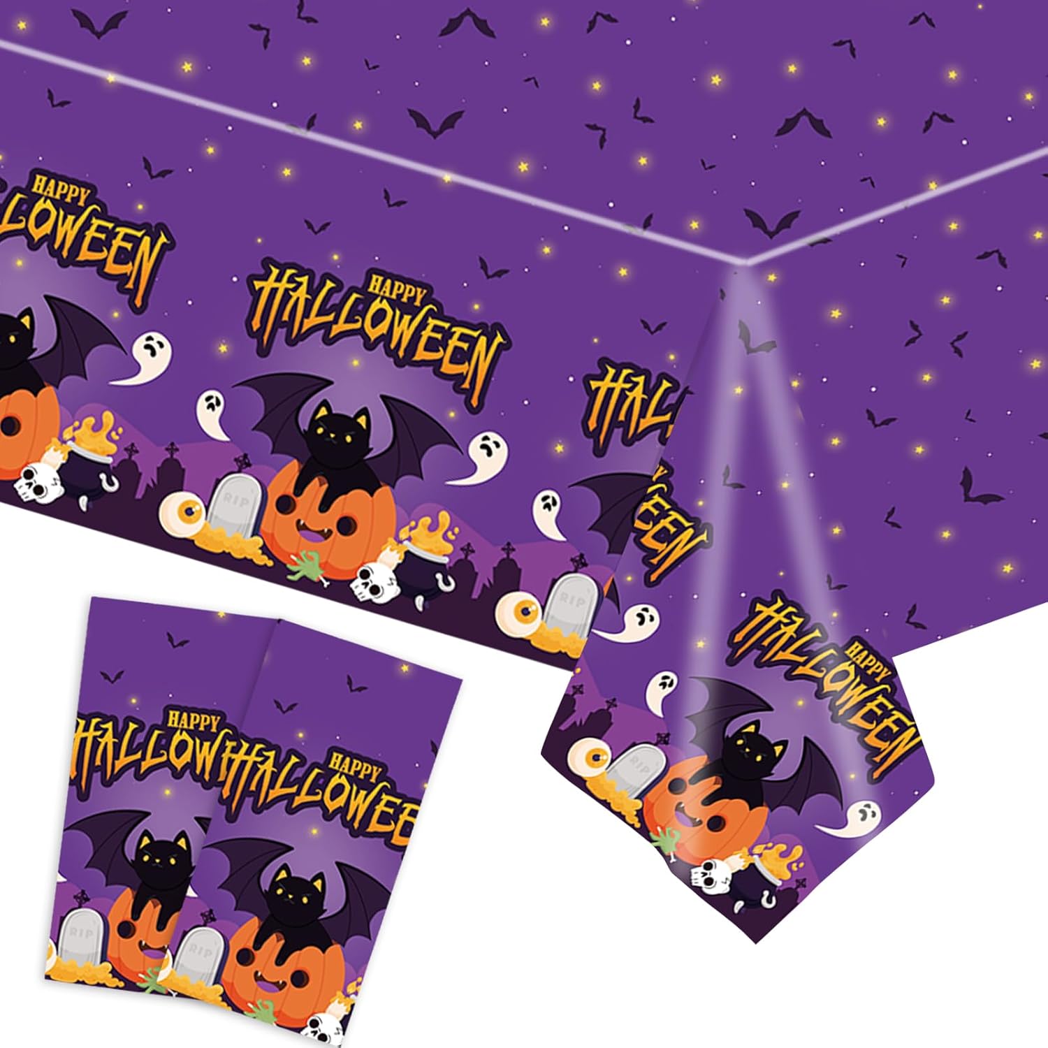 Mantel rectangular de Halloween, paquete de 2 manteles desechables de Halloween de 54 x 108 pulgadas, para niños, tela de araña y patrón de