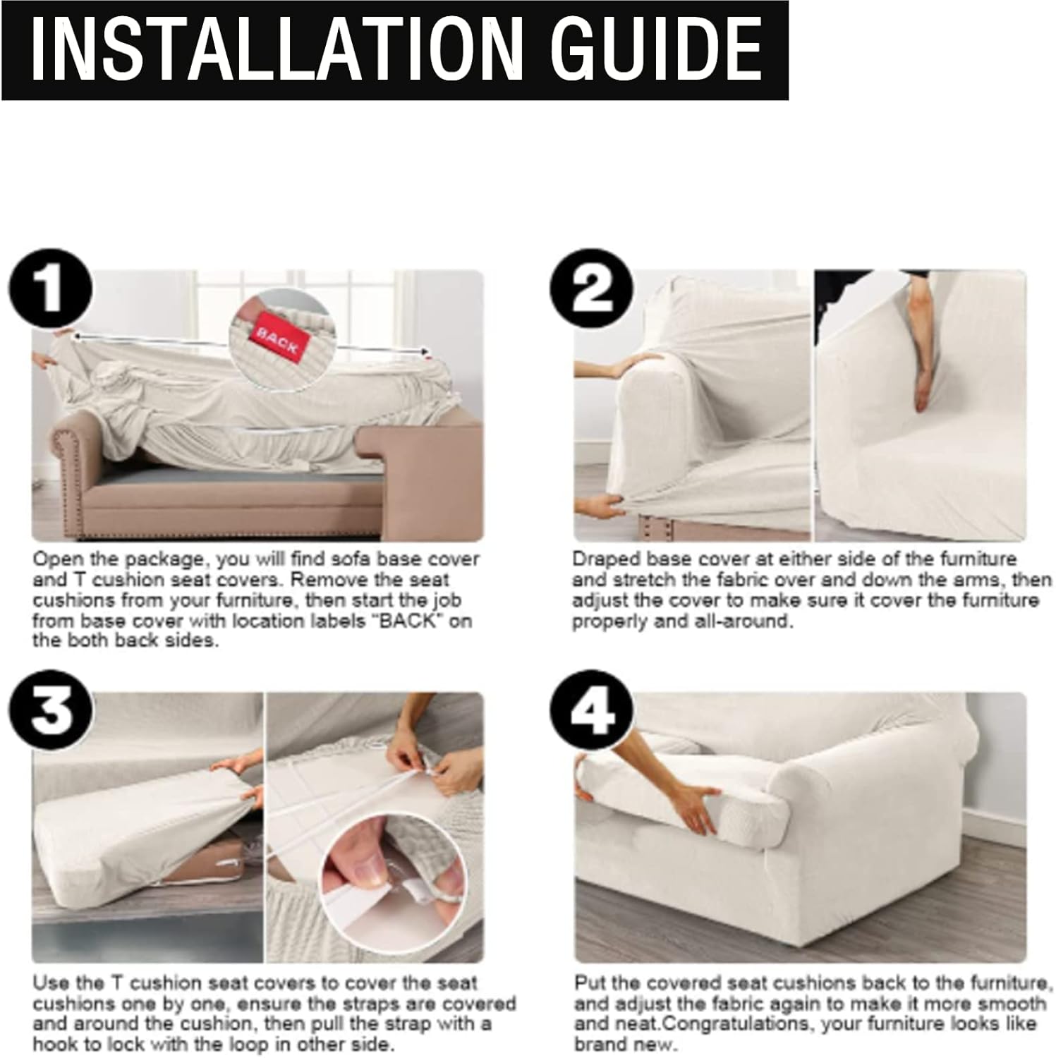 GAMUKAI Fundas de sofá elásticas de 2 piezas para sillón con cojines en T, fundas de muebles suaves con 1 funda individual en forma de cojín en T