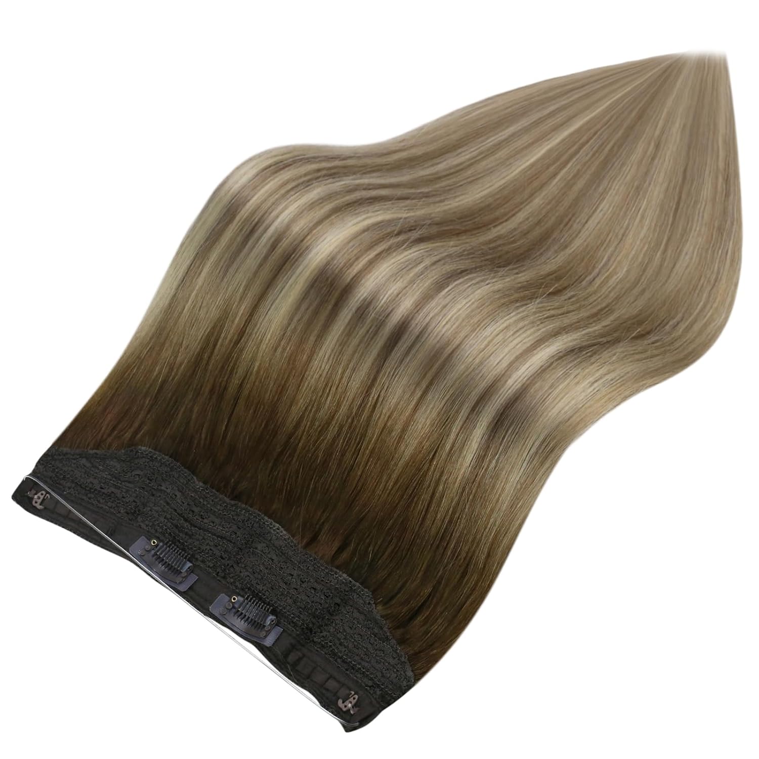 Full Shine – Extensiones de cabello humano de una sola pieza con hilo de nailon transparente e invisible, con diadema oculta, color ombré, para