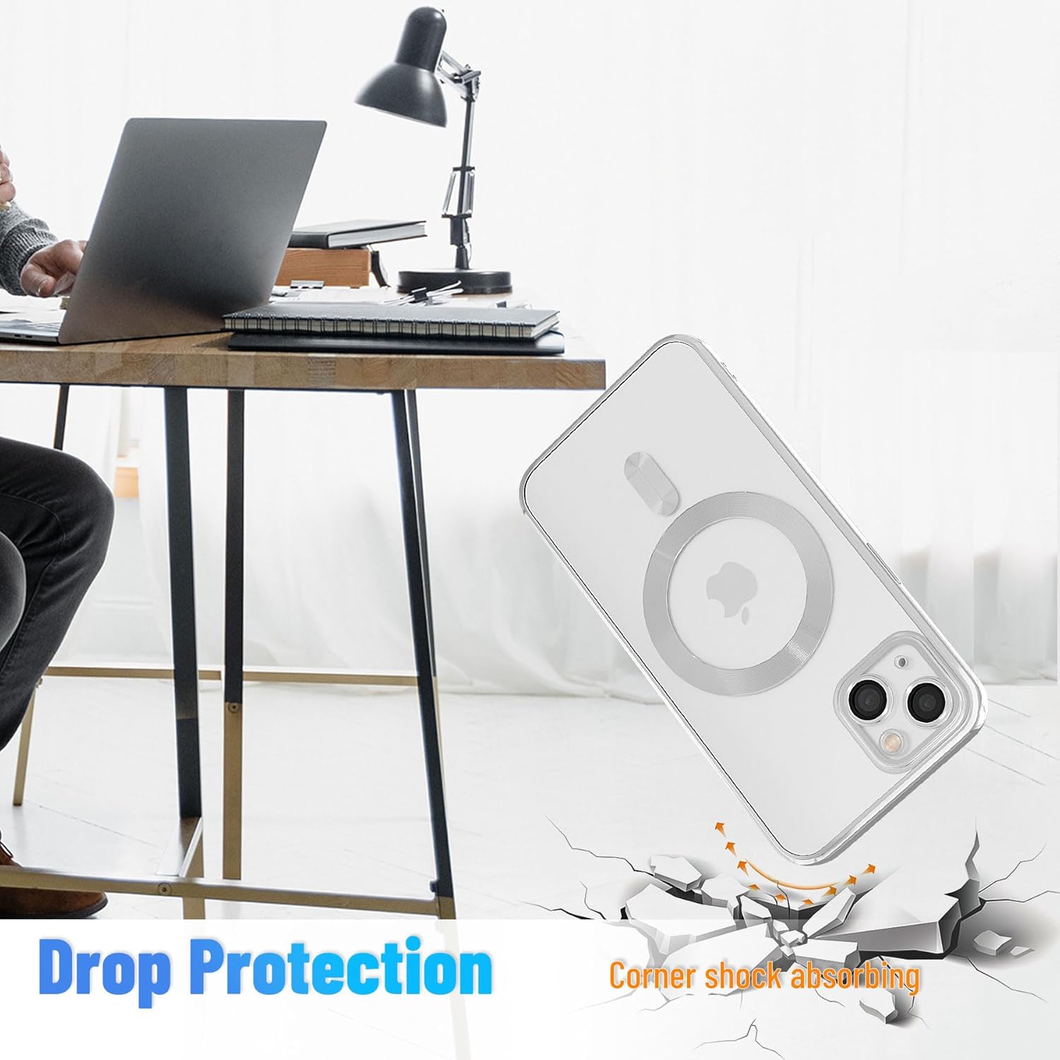 Funda magnética para iPhone 15, galvanizada transparente, delgada, para iPhone 15 (6.1 pulgadas), con película protectora de pantalla, a prueba de