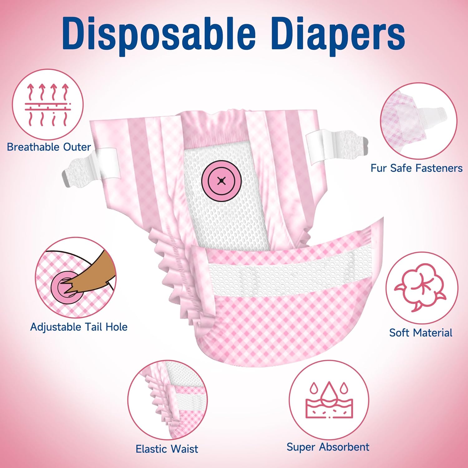 Pet Soft Pañales para perros femeninos  Pañales desechables para perros, pañales para gatos hembras, pañales para cachorros con orificio de cola de
