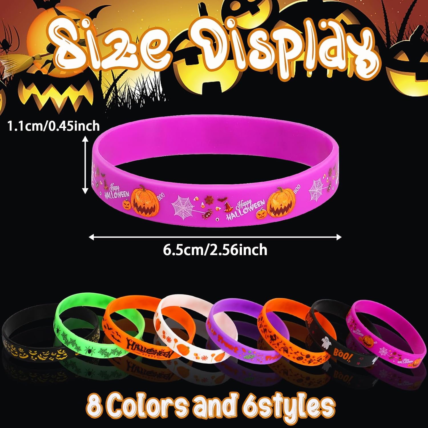 JUNEBRUSHS 64 pulseras de silicona para fiestas de Halloween, pulseras de goma para fiesta de Halloween, dulce o truco, relleno de bolsas de regalo,