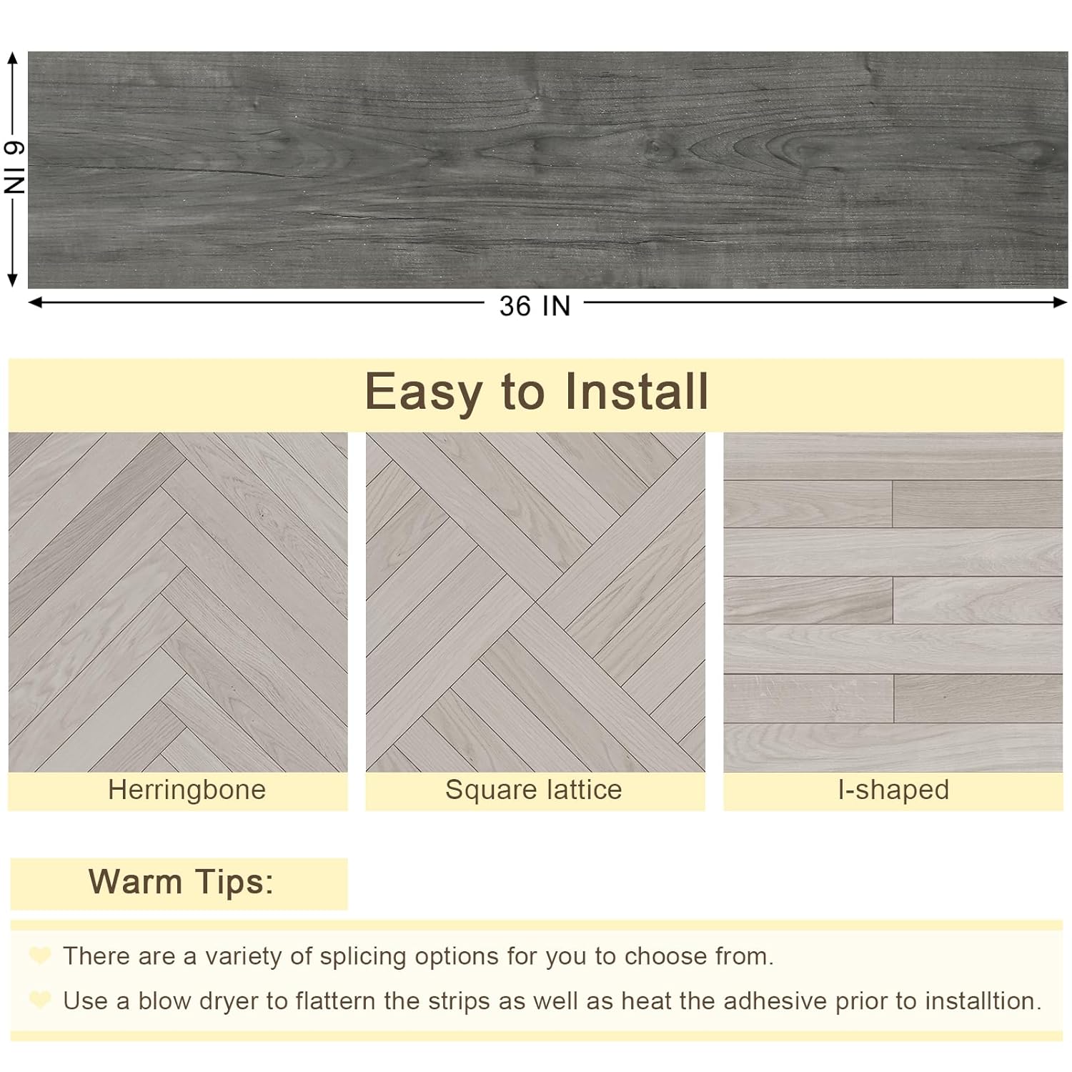 Azulejos de suelo de madera para despegar y pegar, azulejos de vinilo para despegar y pegar, 6 x 36 pulgadas, azulejos autoadhesivos de vinilo