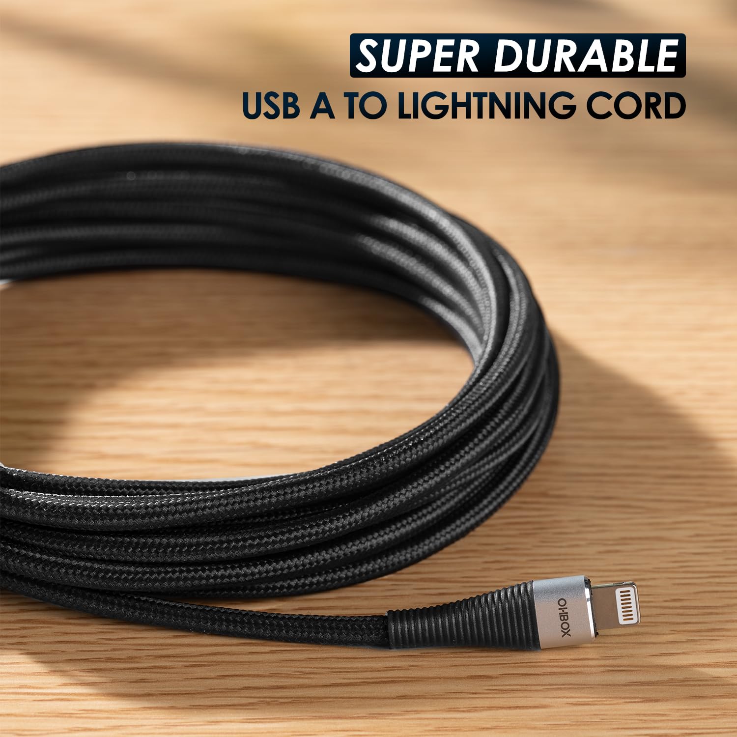 Cable de carga extra largo para iPhone de 15 pies, cable USB A a Lightning certificado MFi de Apple, cable trenzado de carga rápida compatible con