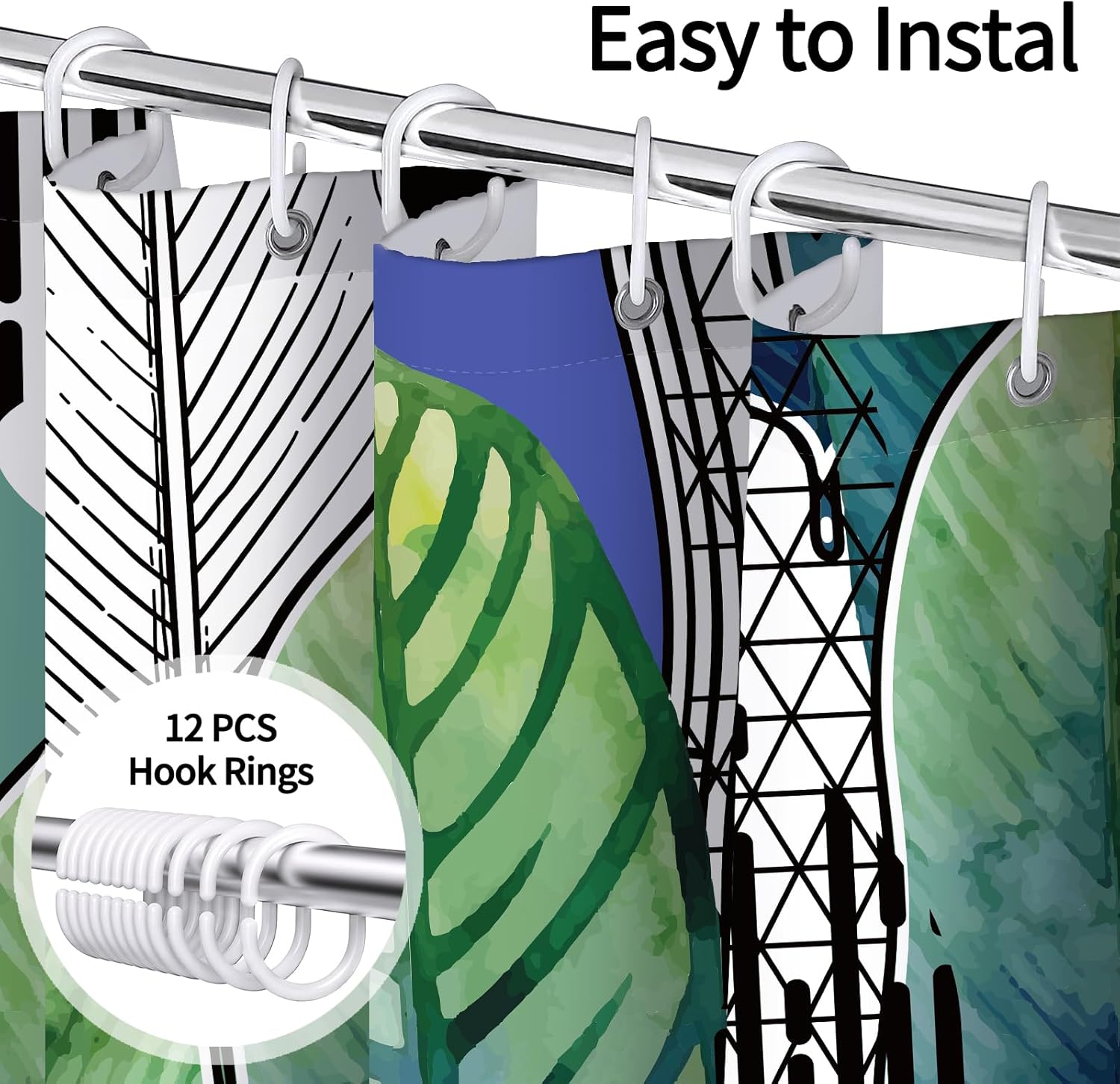 Juego de cortina de ducha de hojas de bosque para baño, juego de cortina de árbol para baño con 12 ganchos decorativos para baño, 72 x 72 pulgadas