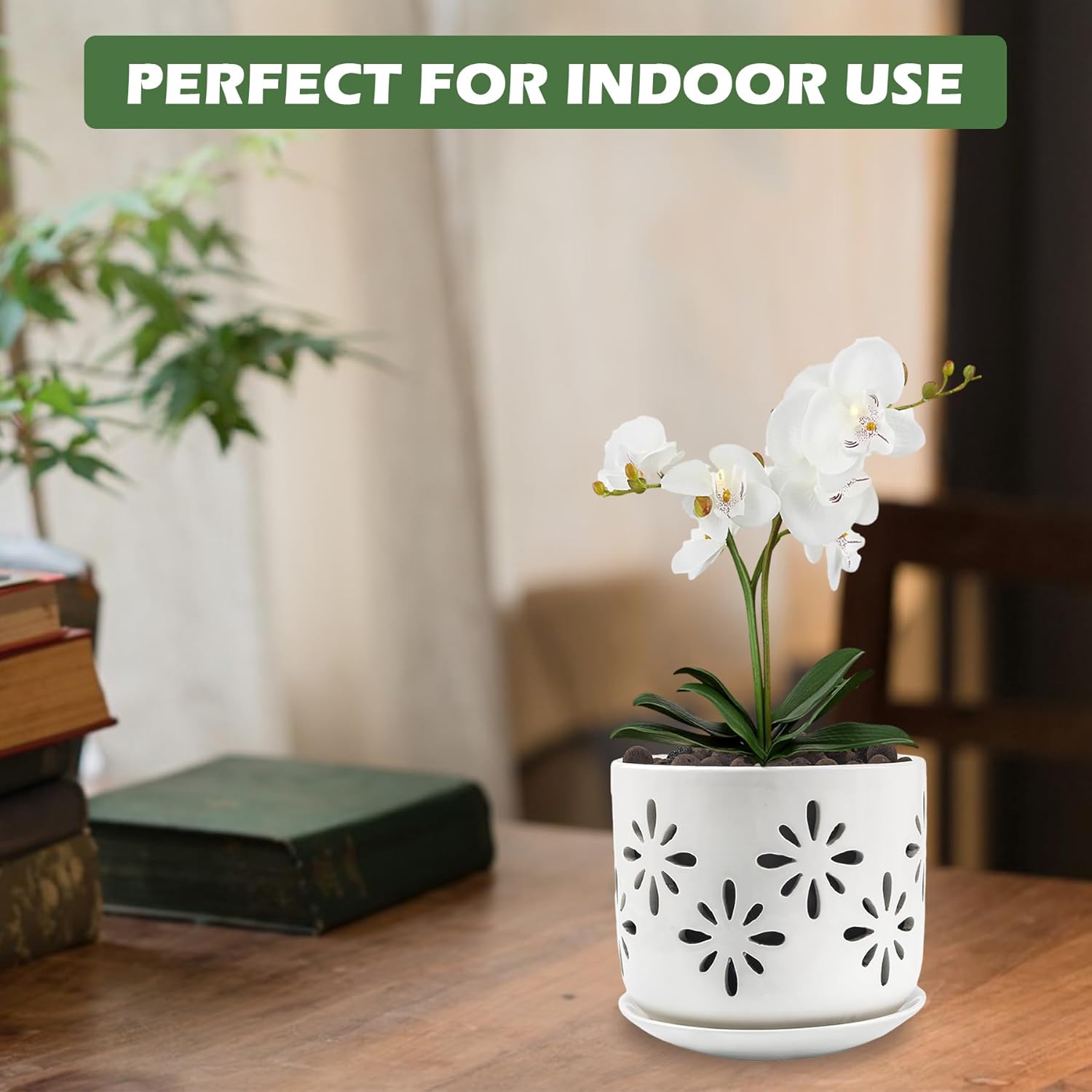 EFISPSS Maceta de orquídea de 5 + 6 pulgadas, macetas de orquídeas de drenaje de cerámica con agujeros para un crecimiento saludable de las raíces,