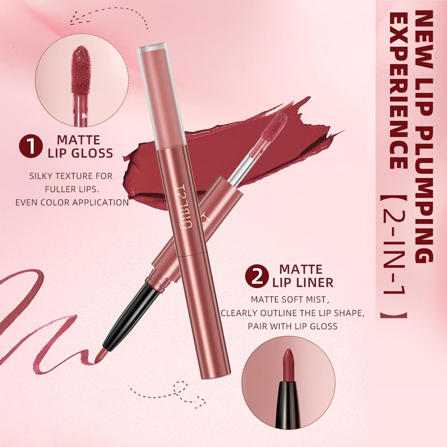 Juego de 3 delineadores de labios y lápiz labial, kit de lápiz labial mate con delineador de labios, lápiz labial líquido mate, impermeable, lápiz