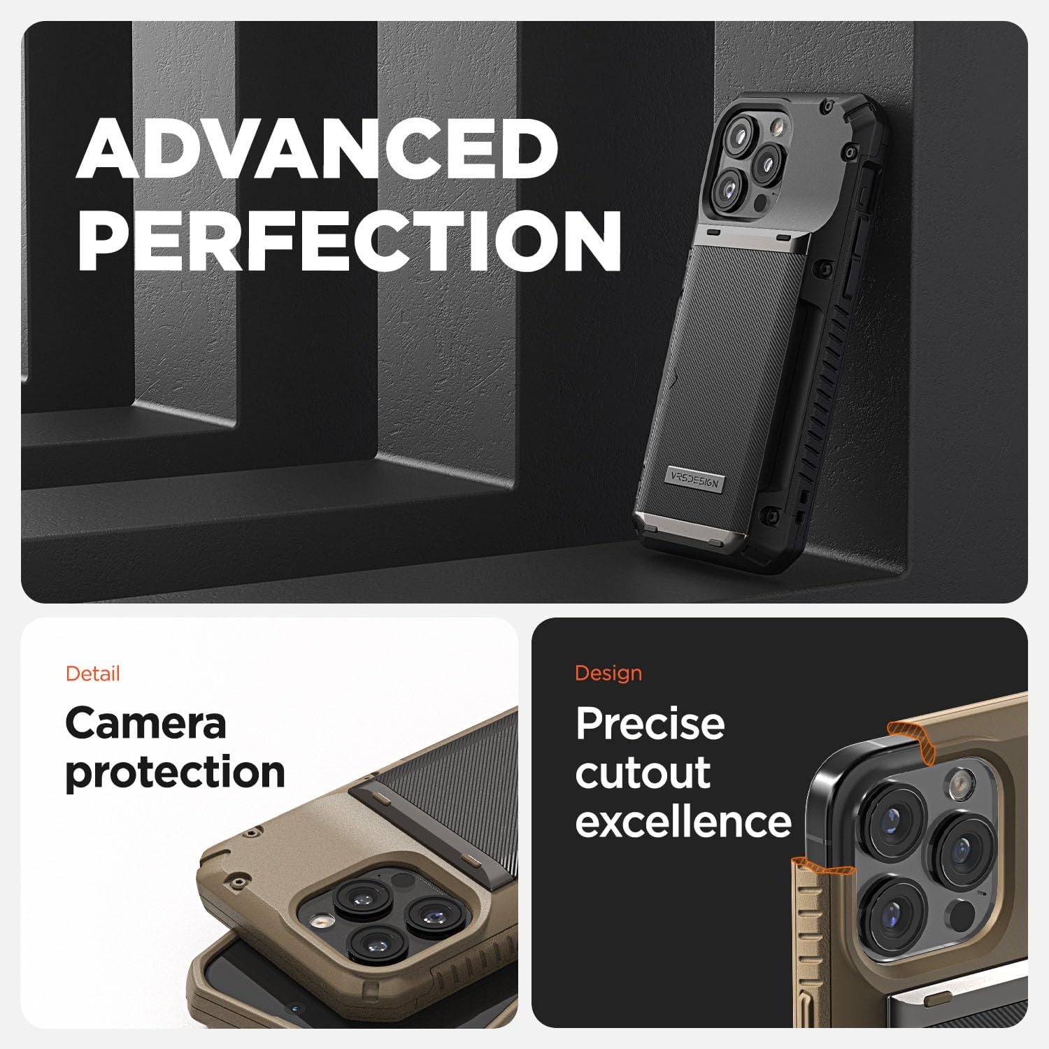 VRS DESIGN Damda Glide Pro – Funda para iPhone 15 Pro, resistente funda semiautomática (4 tarjetas), compatible con iPhone 15 Pro (2023), color