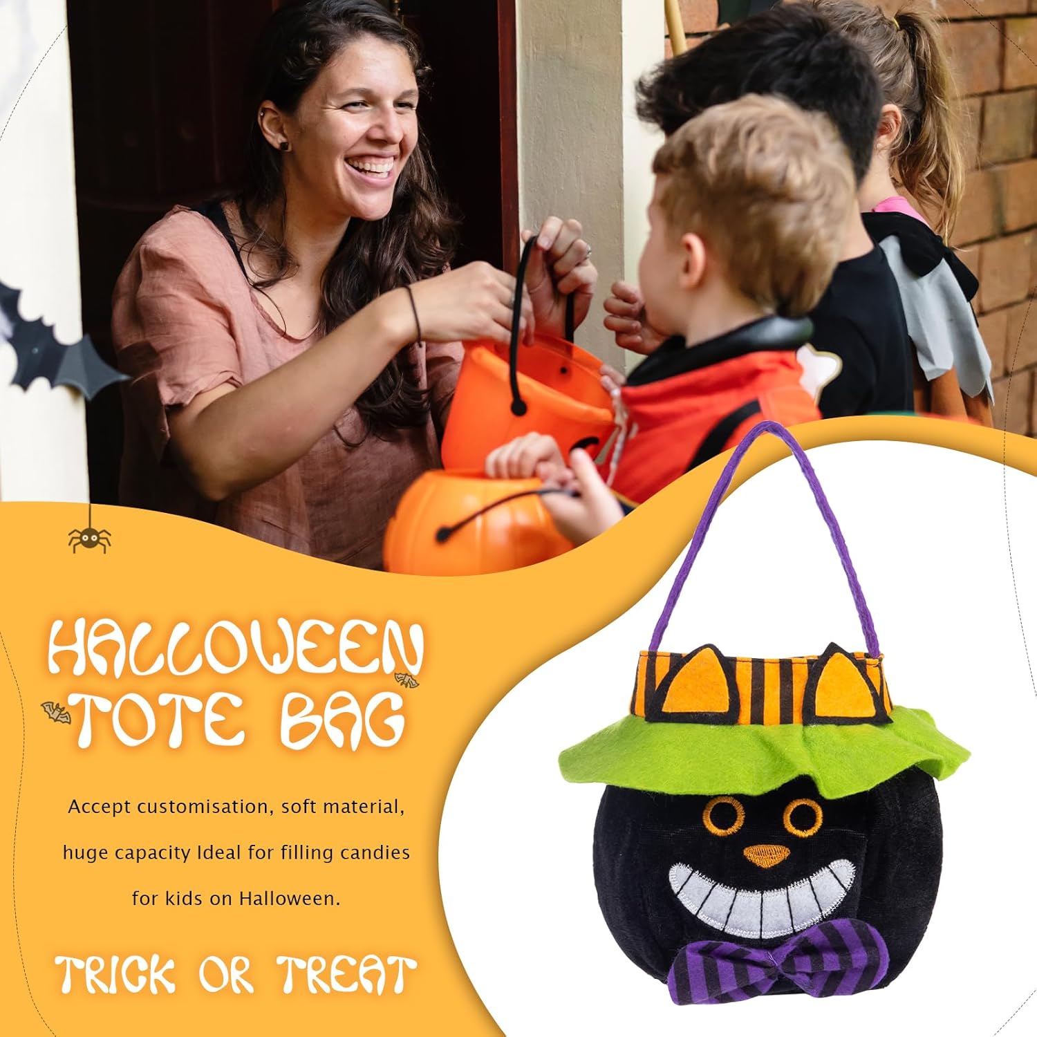 Bolsas de golosinas de Halloween personalizadas con nombre personalizado para Halloween, bolsas de golosinas para dulce o truco, bolsas de