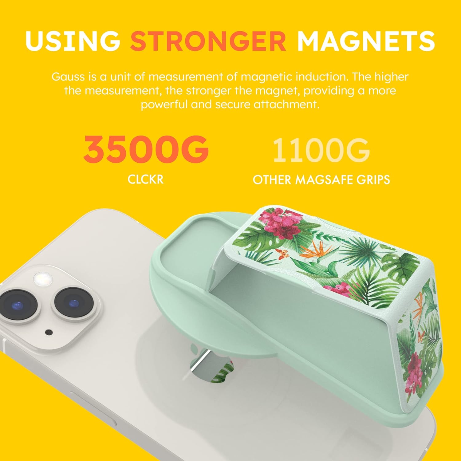 CLCKR Soporte para teléfono y agarre para MagSafe, soporte magnético ajustable y soporte para dedos, diseñado para iPhone 15, 15 Pro, 15 Pro Max, 15