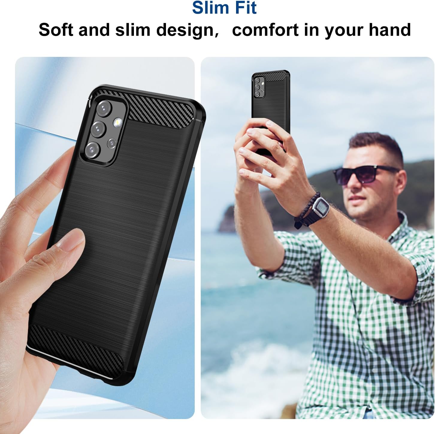Funda compatible con Samsung Galaxy A32 5GM32 5G, funda de teléfono delgada con absorción de golpes, funda protectora de goma TPU de fibra de
