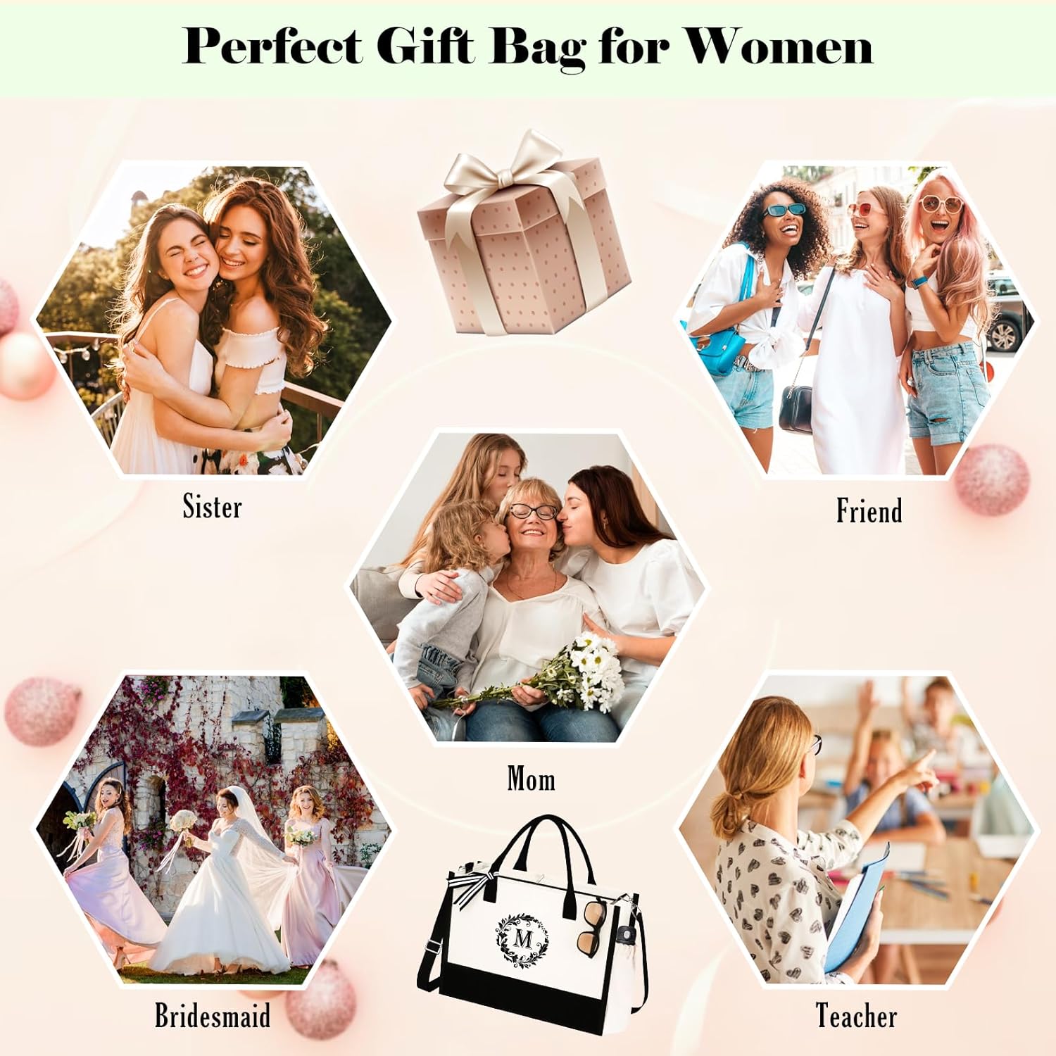 Regalos para el Día de la Madre bolsas de lona con iniciales y maquillaje con correa ajustable, regalos de cumpleaños para el día de la madre para