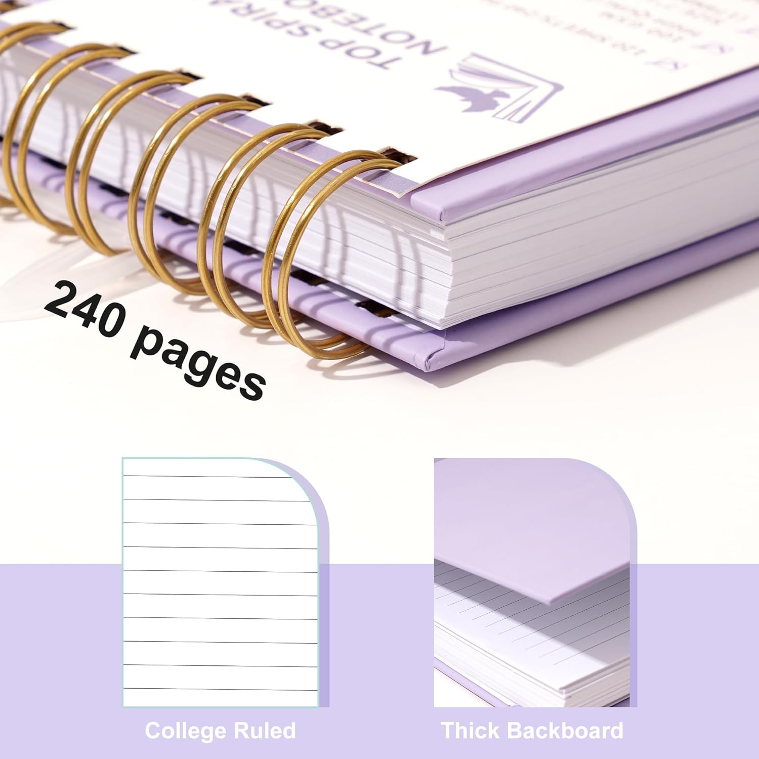 Yoment Top – Cuadernos de espiral de tapa dura, cuaderno grande con rayas de 7 x 10 pulgadas, 240 páginas rayadas, cuadernos en espiral para zurdos,