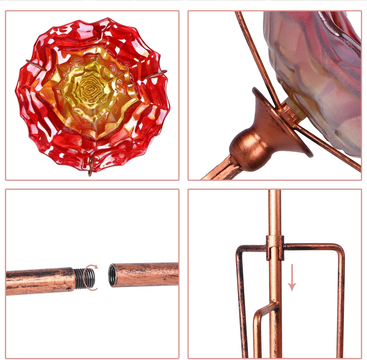 VCUTEKA Baño para pájaros, bañeras de cristal para pájaros para exteriores, comedero de pájaros con estaca de metal, decoración de jardín, 31