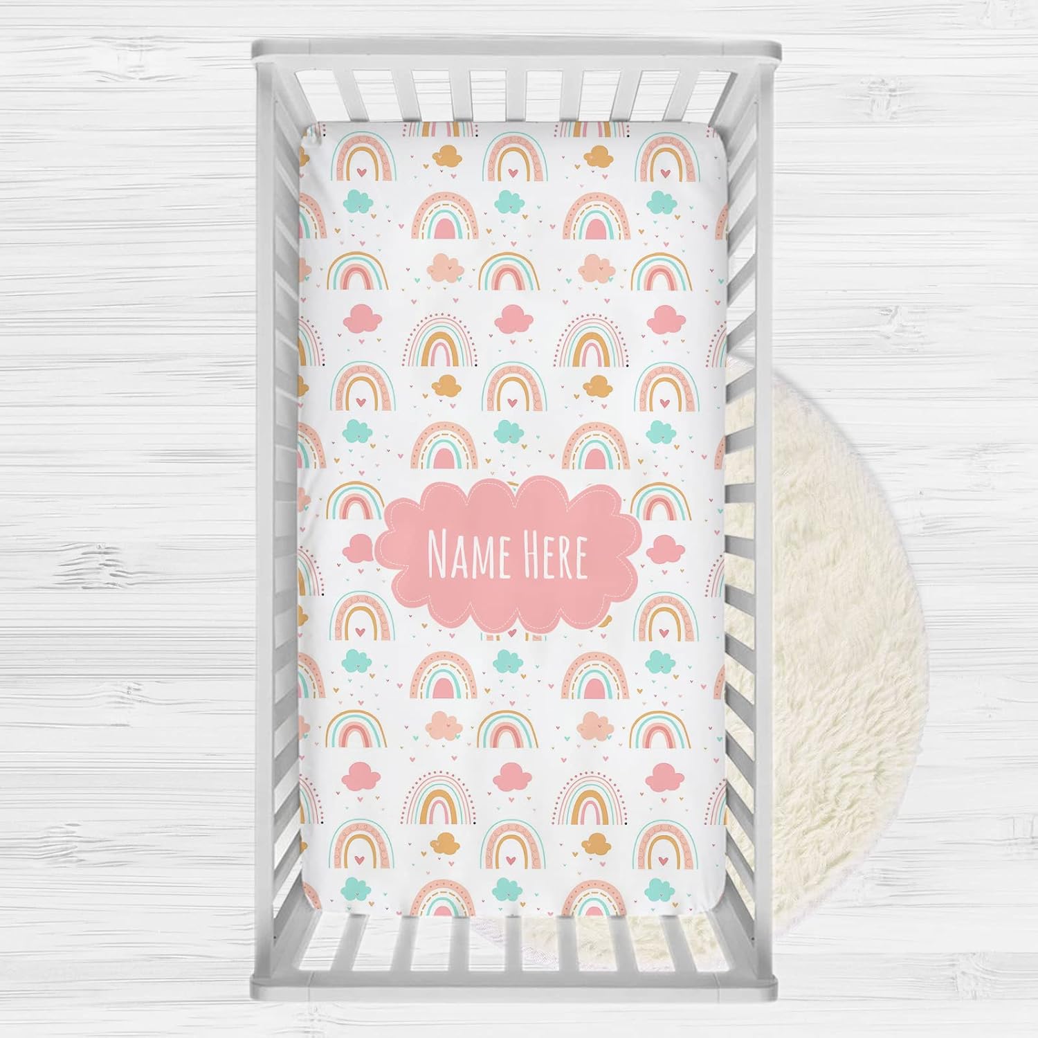 Sábanas personalizadas para cuna de bebé arcoíris colorido con nombre, paquete personalizado y sábanas de juego para niñas bebés, sábanas de colchón