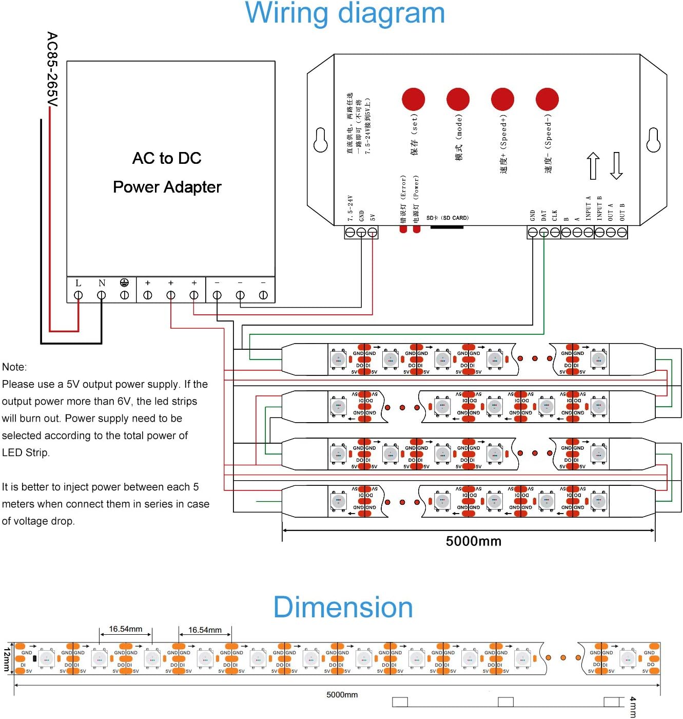ALITOVE Tira de luz LED direccionable individualmente de 16.4 ft, WS2812B, 16.4 pies, 300 SMD 5050 RGB, color de ensueño, luz LED de píxeles, no