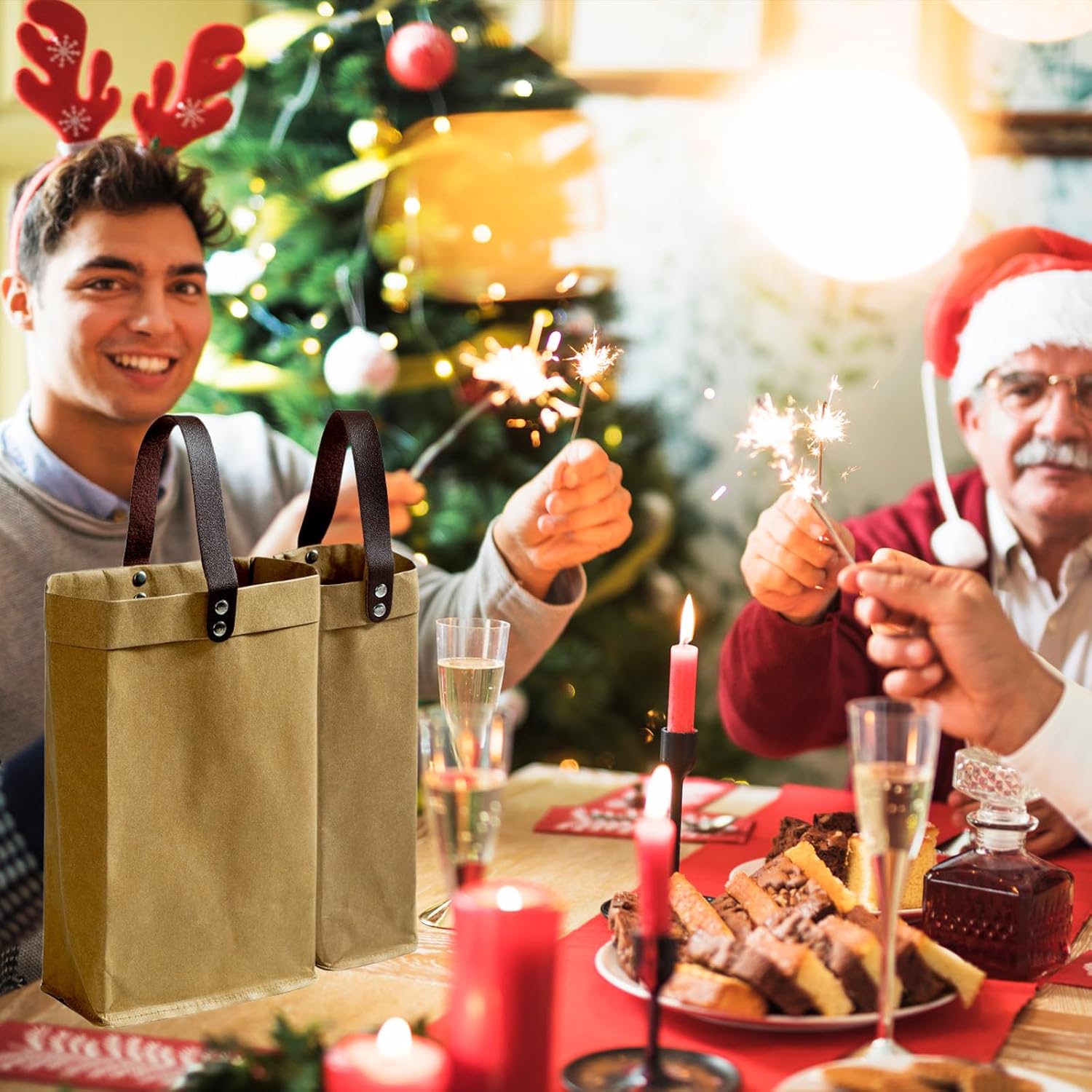 2 bolsas de vino reutilizables para botellas de vino, regalos para cumpleaños, bodas, fiestas de picnic, Navidad